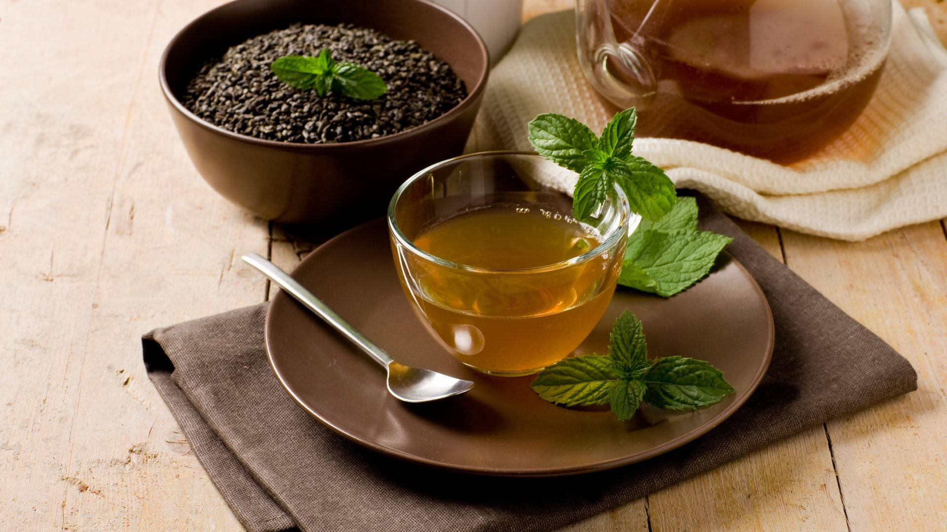 Mint Leaves On Tea Cup