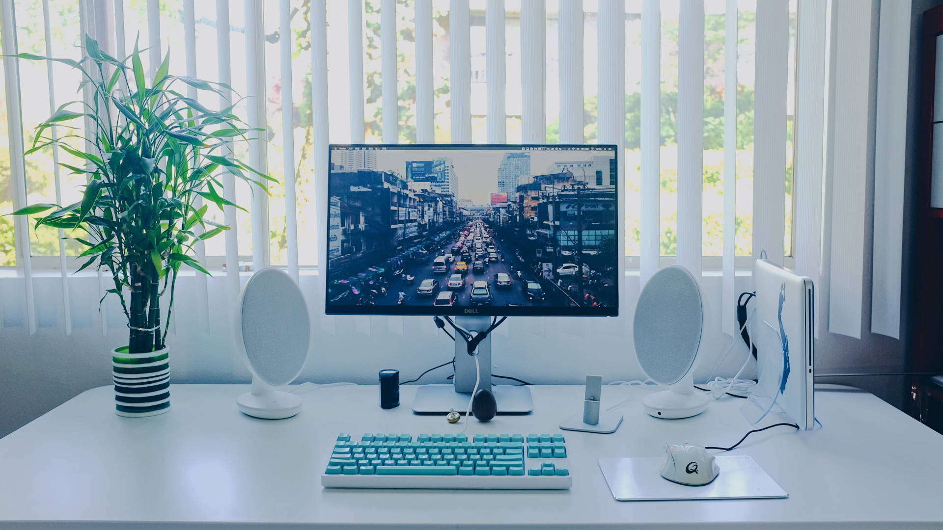 Mint White Desk Setup Background