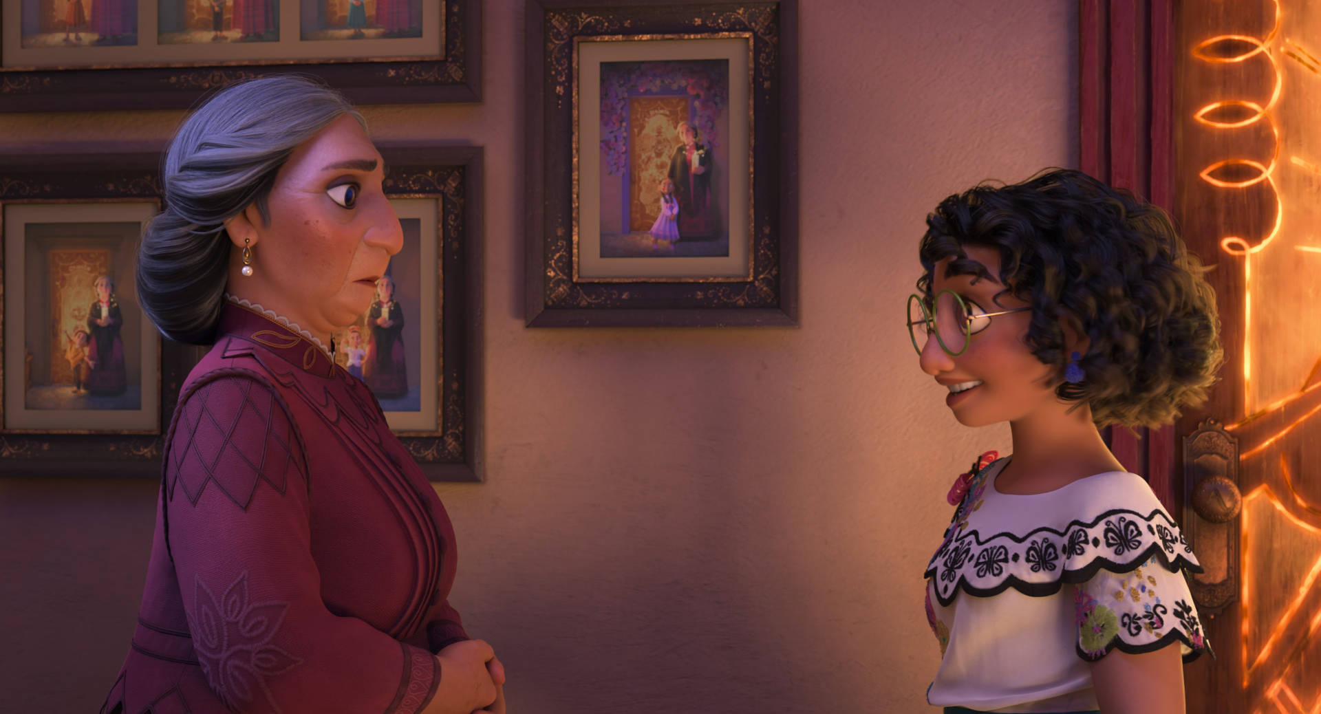 Mirabel In An Intense Conversation With Abuela Alma In Disney's Animated Movie, Encanto Background