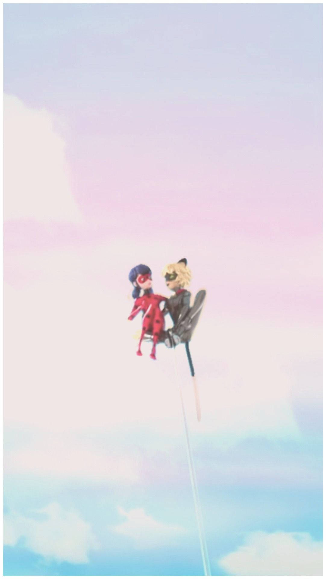 Miraculous Ladybug And Cat Noir In The Clouds Background
