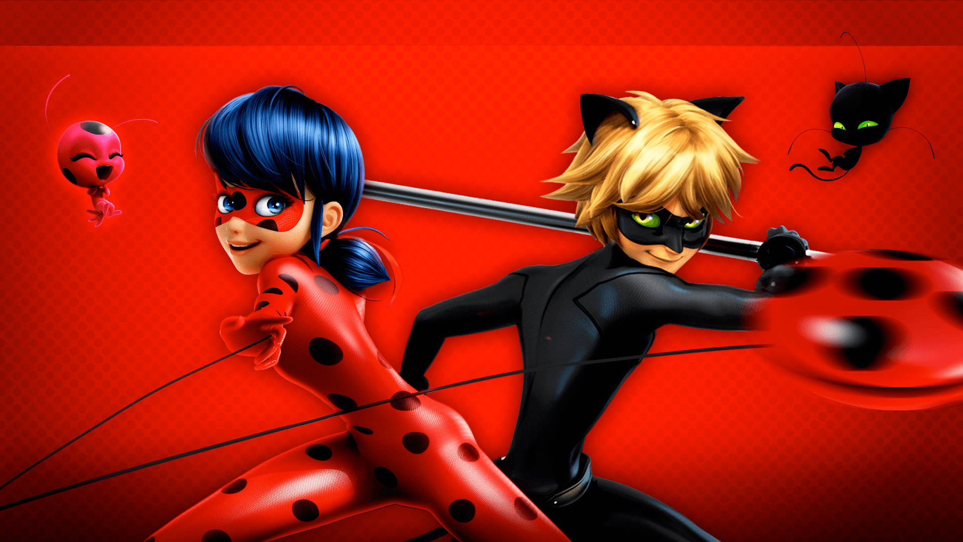 Miraculous Ladybug And Cat Noir With Weapons Background