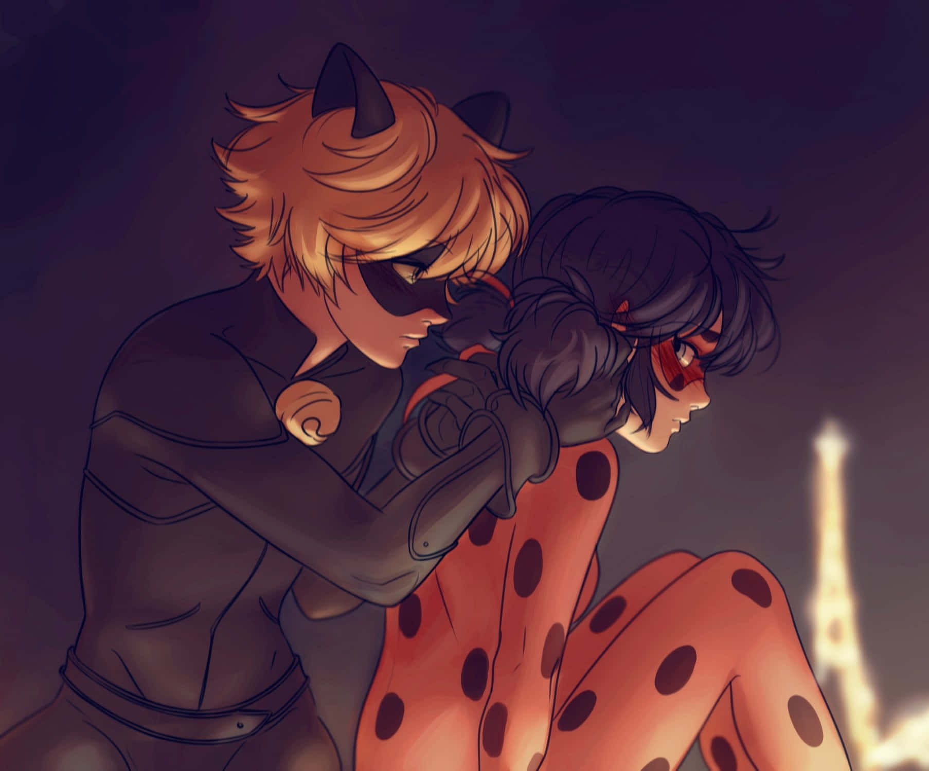 Miraculous Ladybugand Cat Noir Rooftop Moment Background