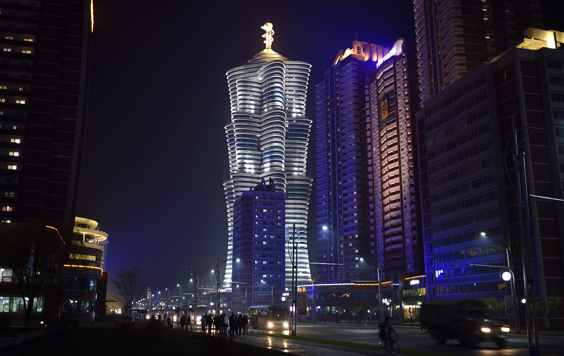 Mirae Scientists Street Unha Tower Pyongyang Background