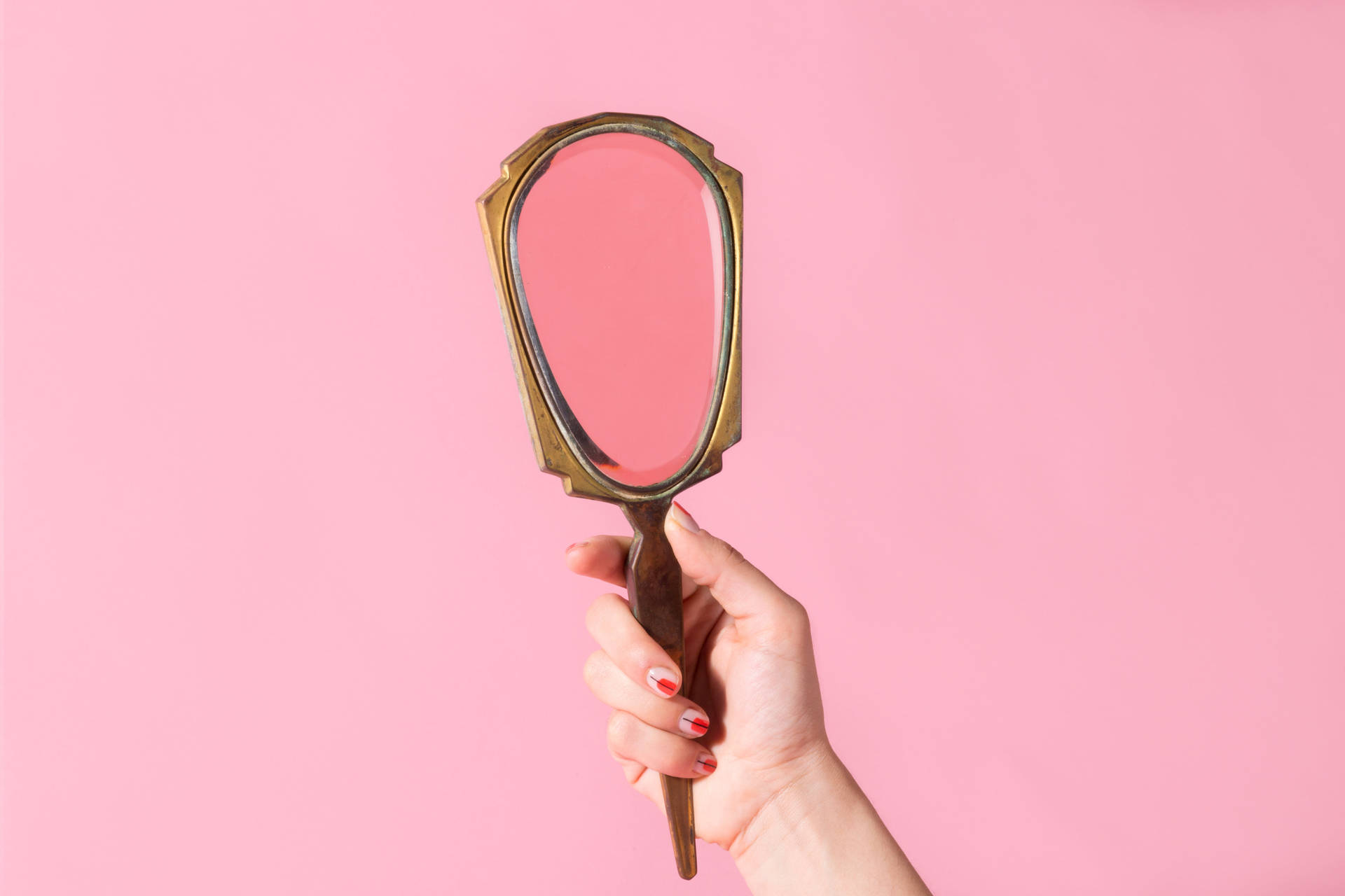 Mirror On Pastel Pink Color Background Background