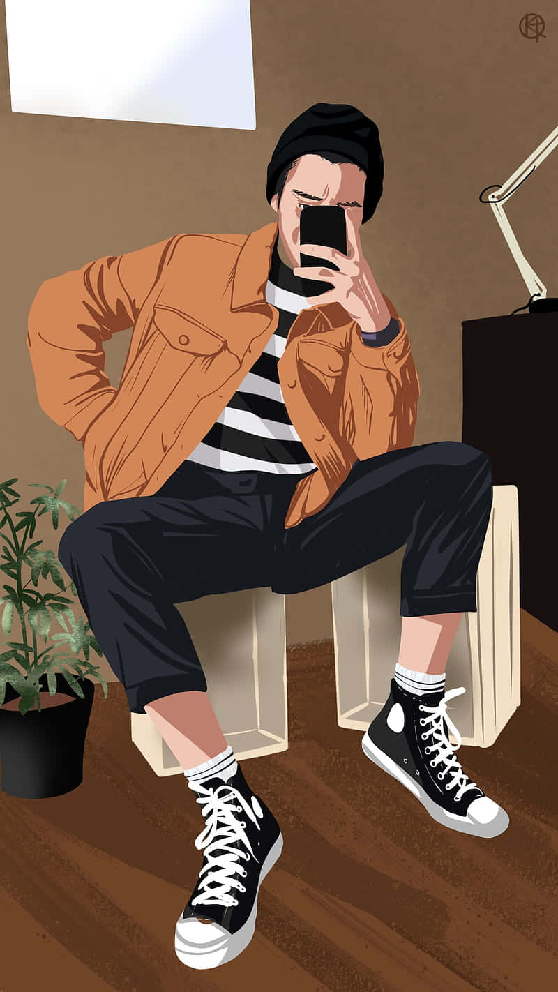 Mirror Selfie Man Digital Illustration Background