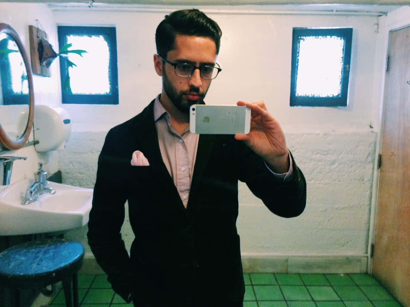 Mirror Selfie Man In Suit Background