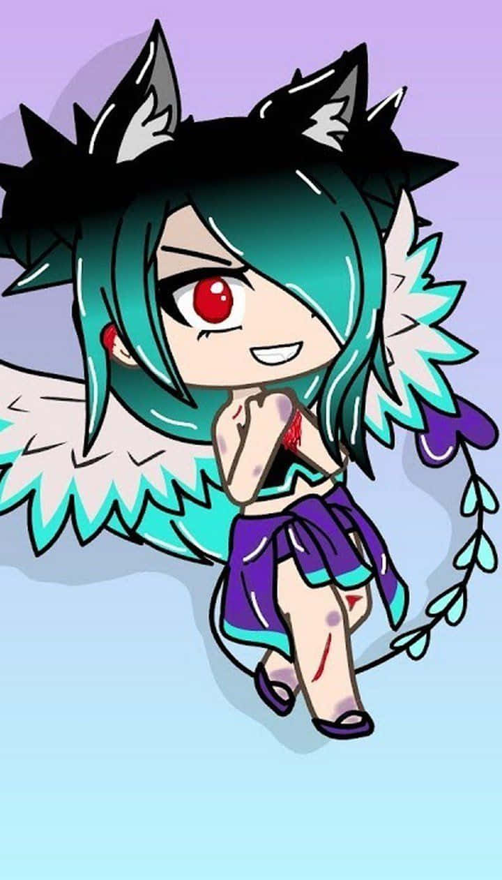 Mischievous Gacha Girl With Red Eyes And Wings Background