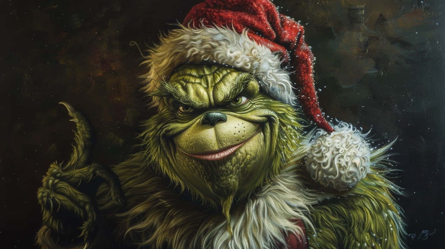 Mischievous Grinchin Santa Hat Background