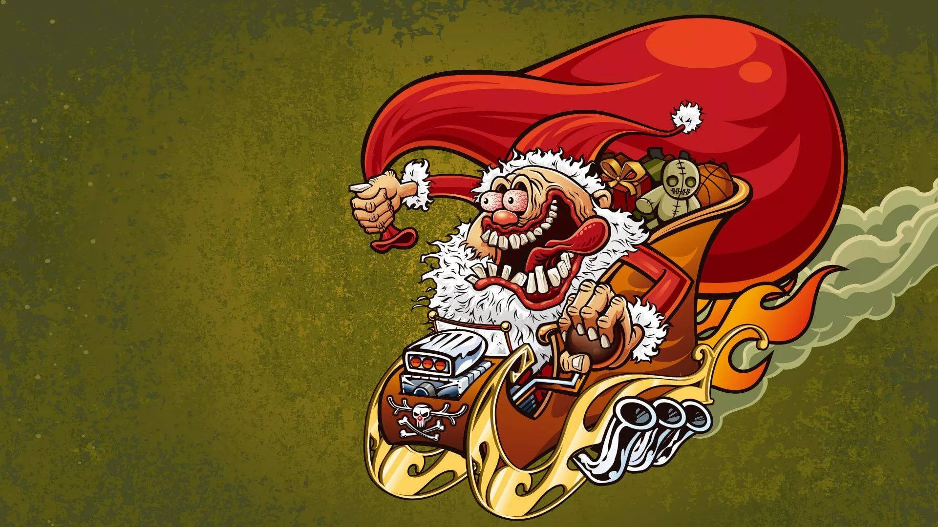 Mischievous Holiday Charm: Evil Santa Spreading Christmas Merriment Background