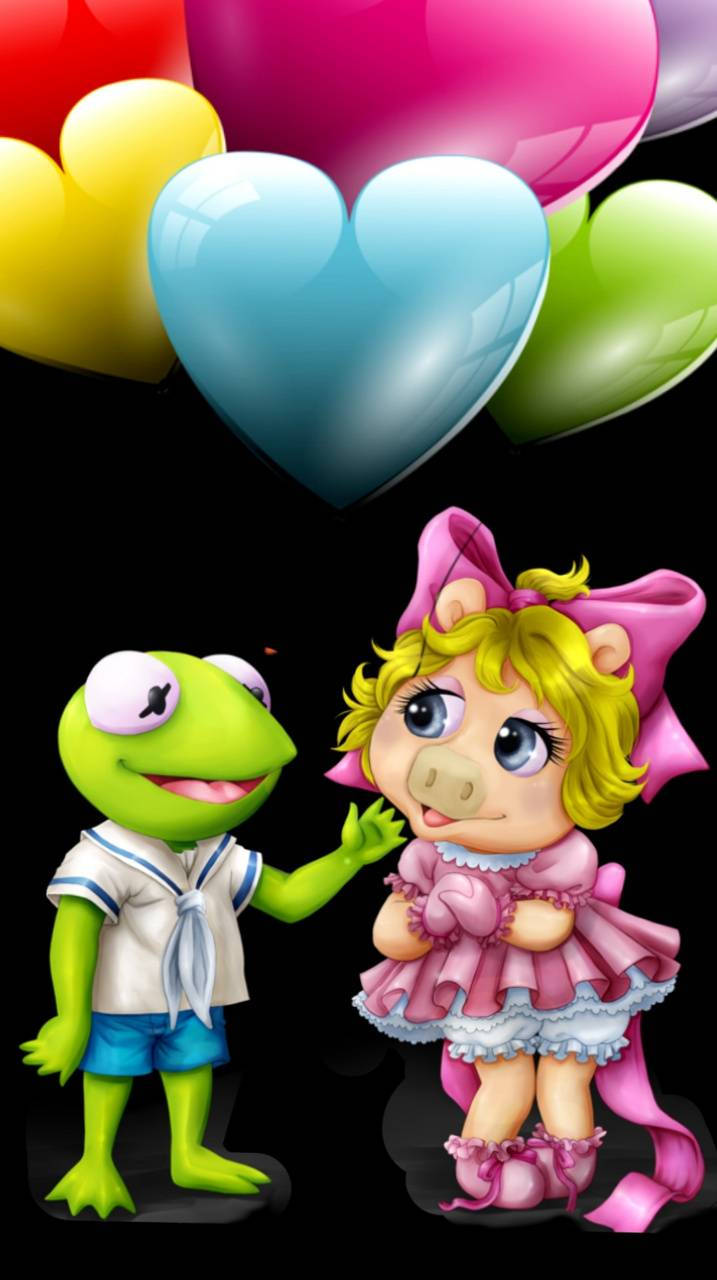 Miss Piggy In Pink Kermit Frog Background