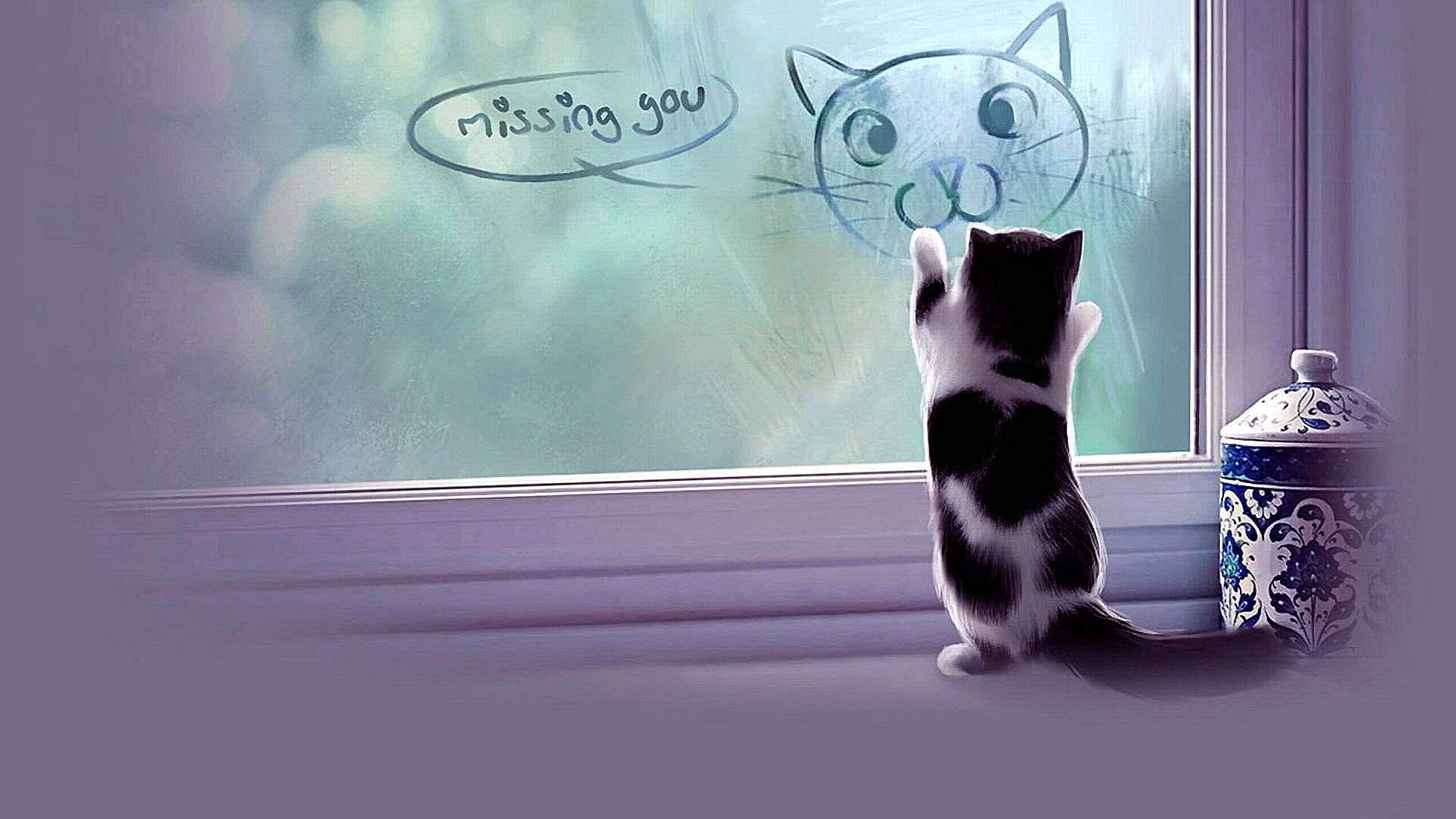 Missing You Cat Digital Painting