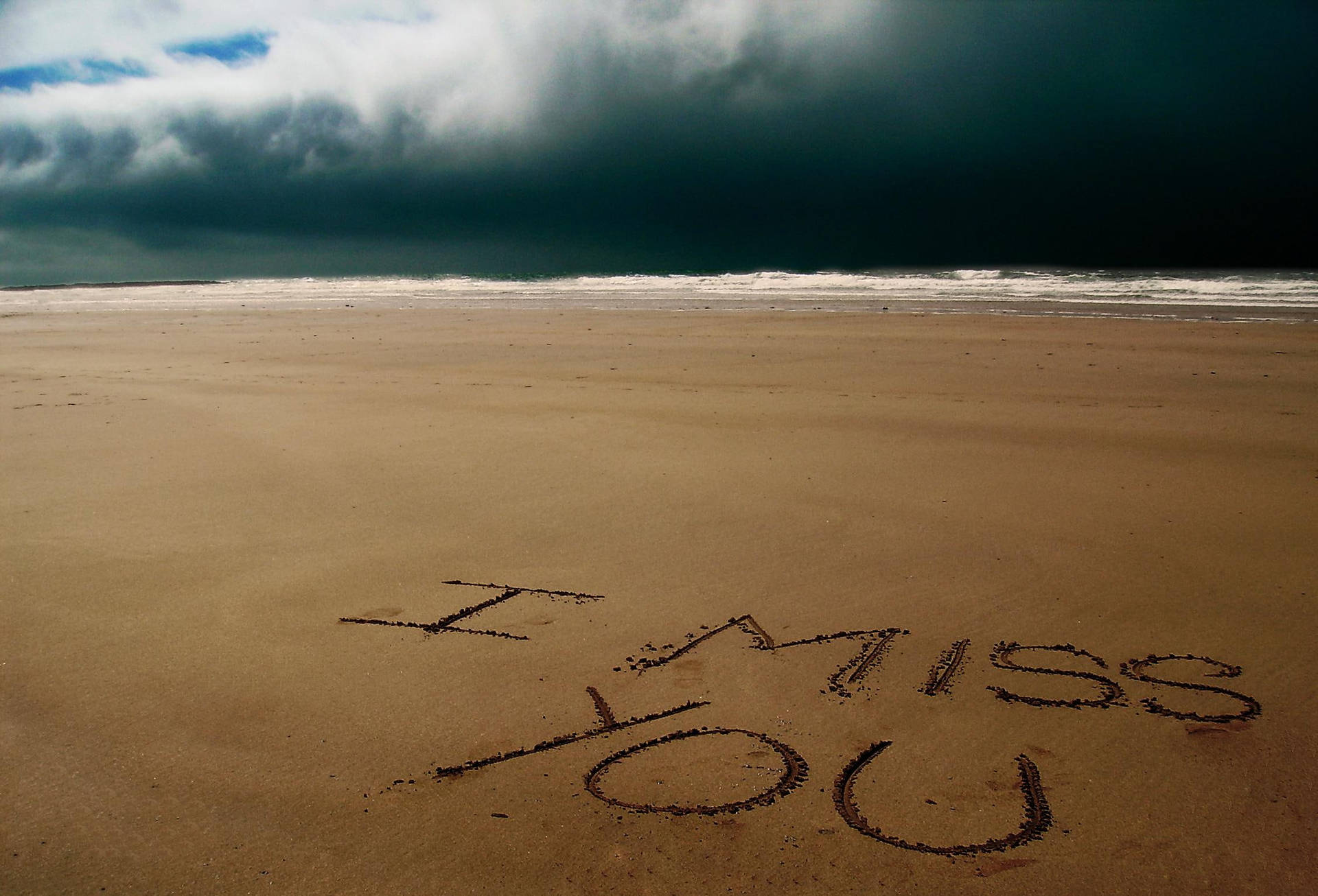 Missing You Sand Writing Background