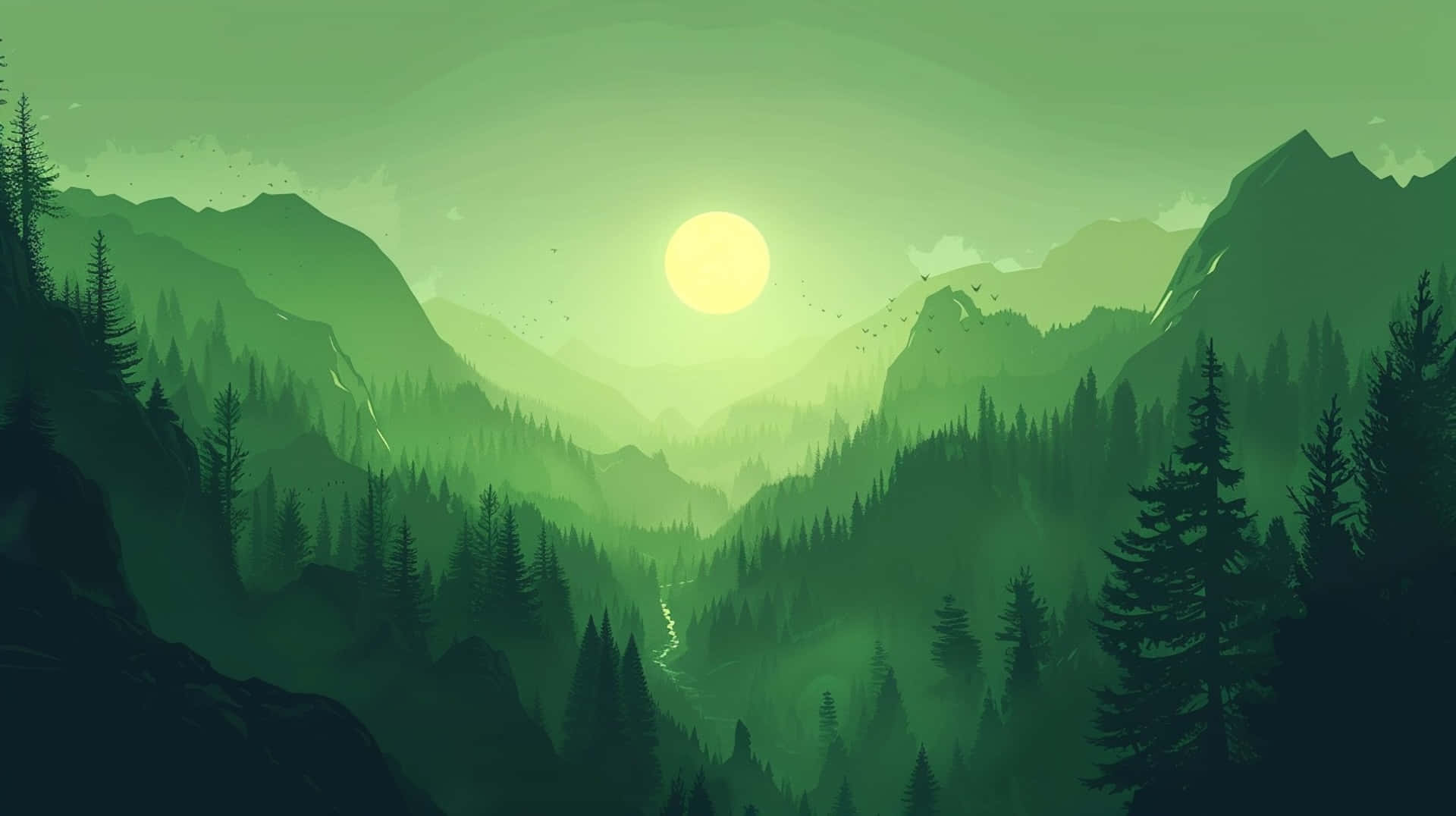 Misty Forest Sunrise Aesthetic Background