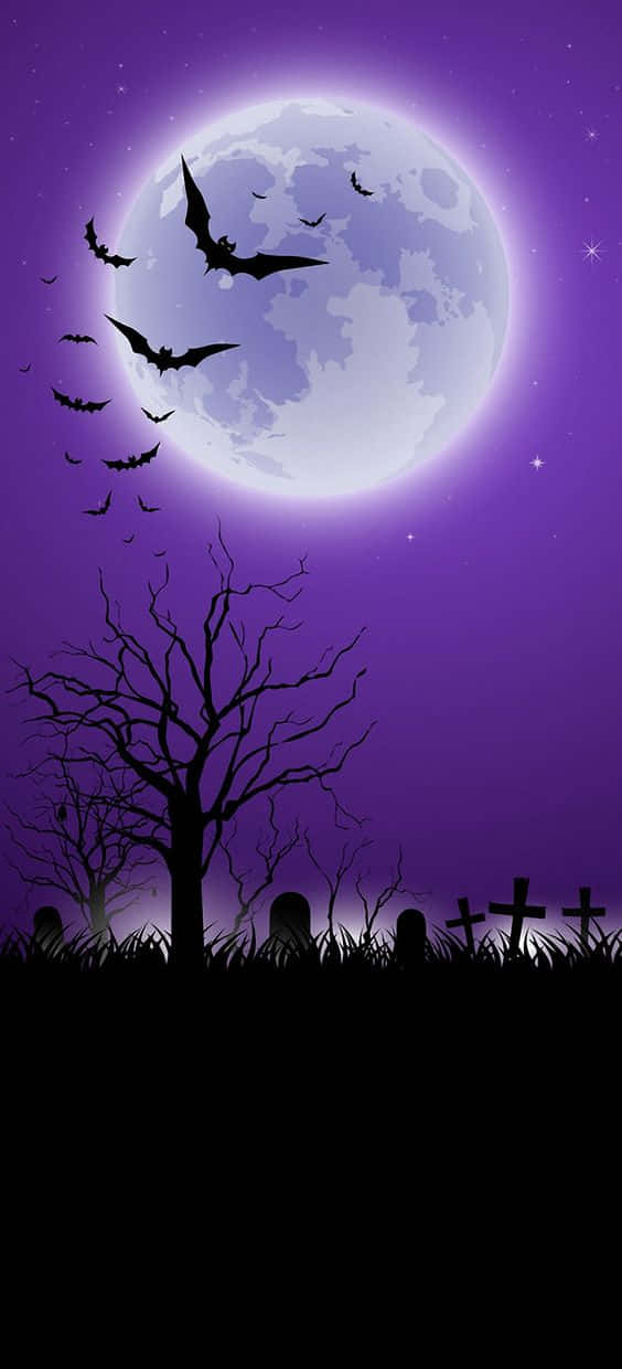 Misty Graveyard Dead Tree Purple Halloween Background