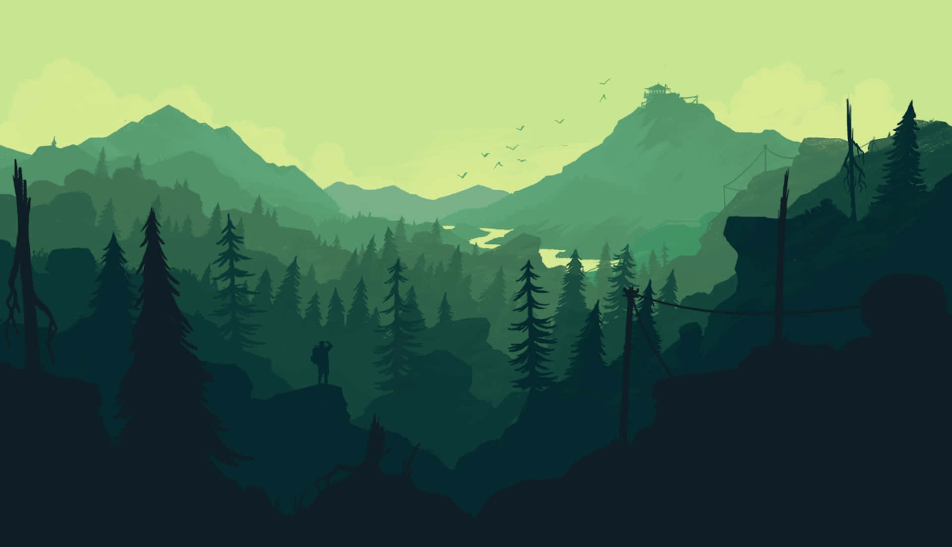 Misty Green Mountains Vector Art Background