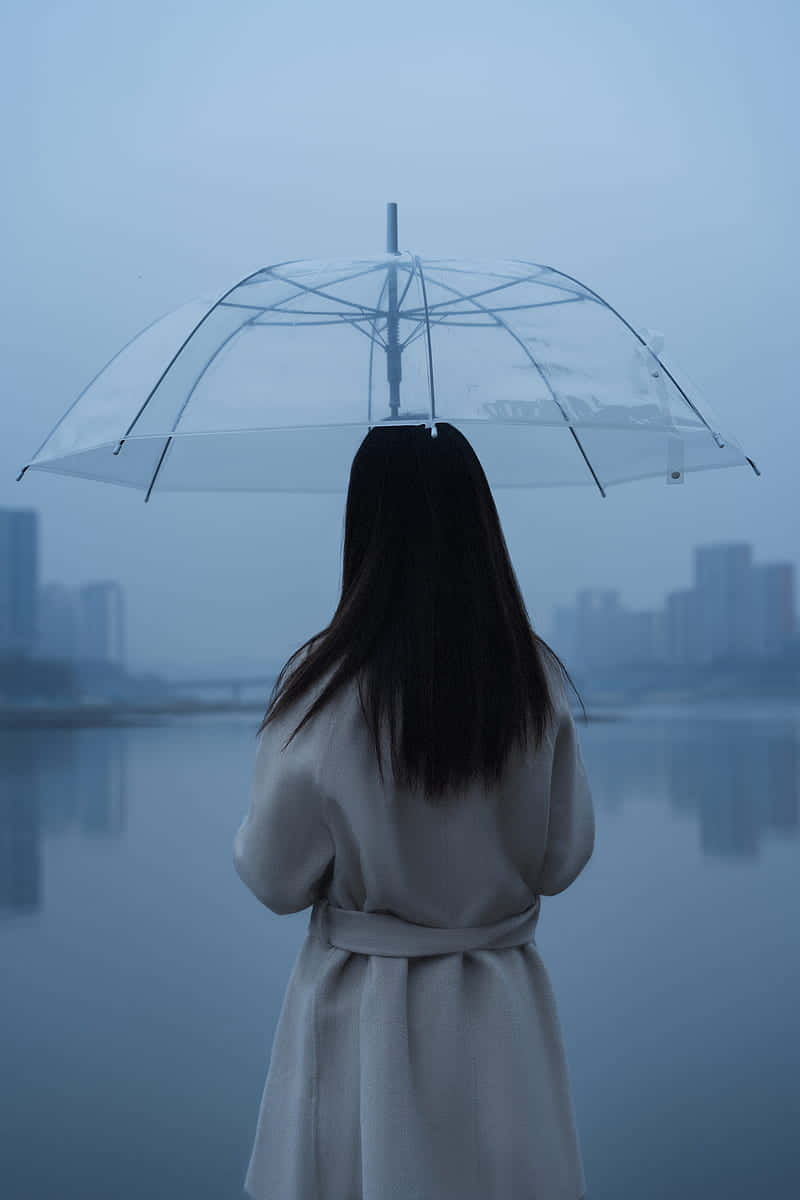 Misty Lake Umbrella Silhouette Background