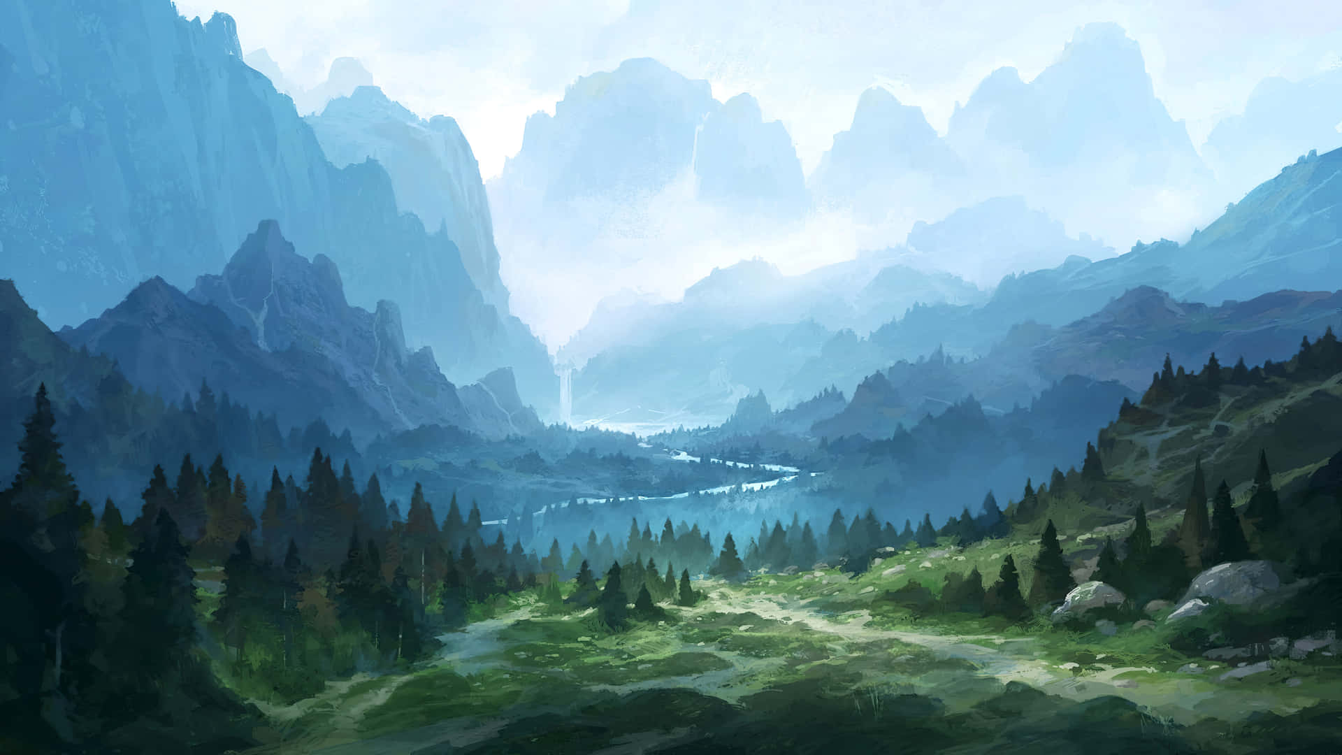 Misty Mountain Landscape Digital Art Background