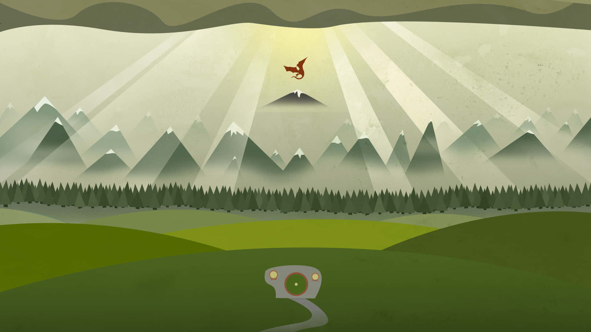 Misty Mountains And Dragon Illustration Background