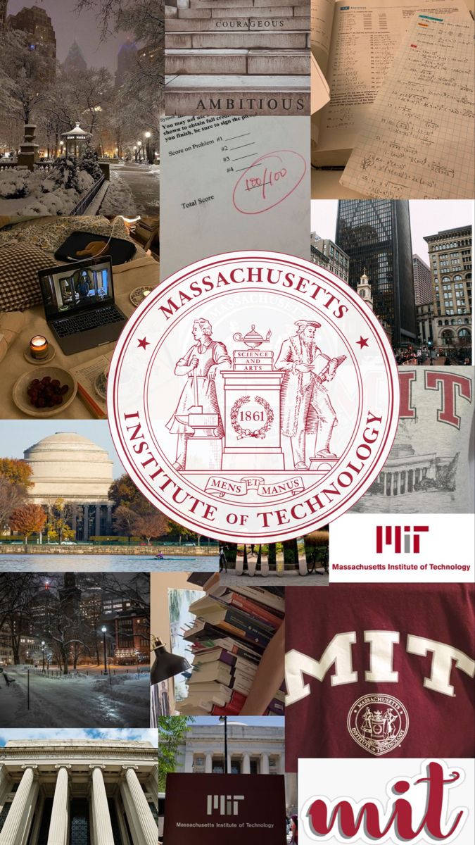 Mit Emblem Against Collage Background