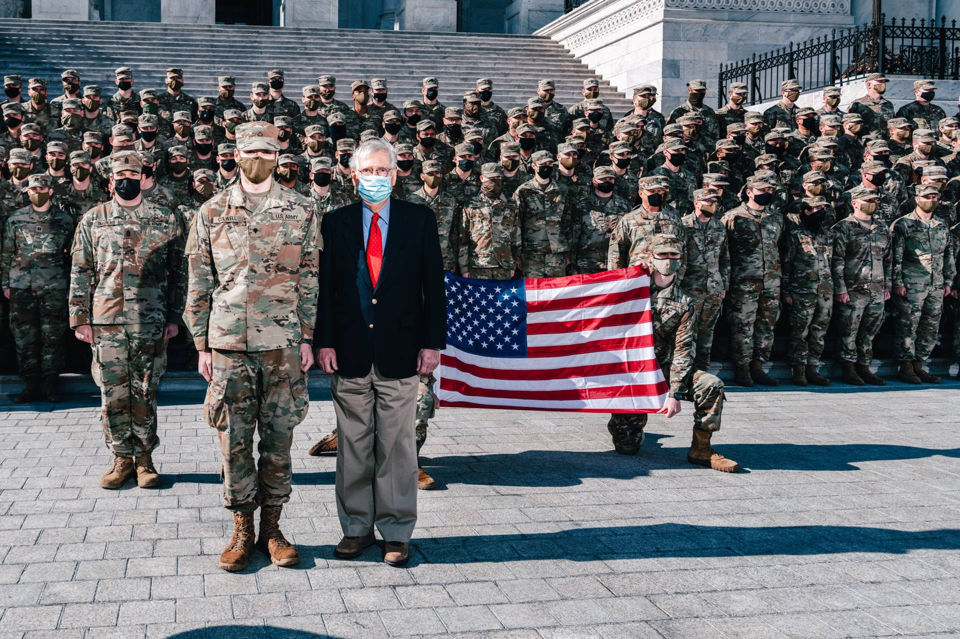 Mitch Mcconnell And Soldiers At Attention