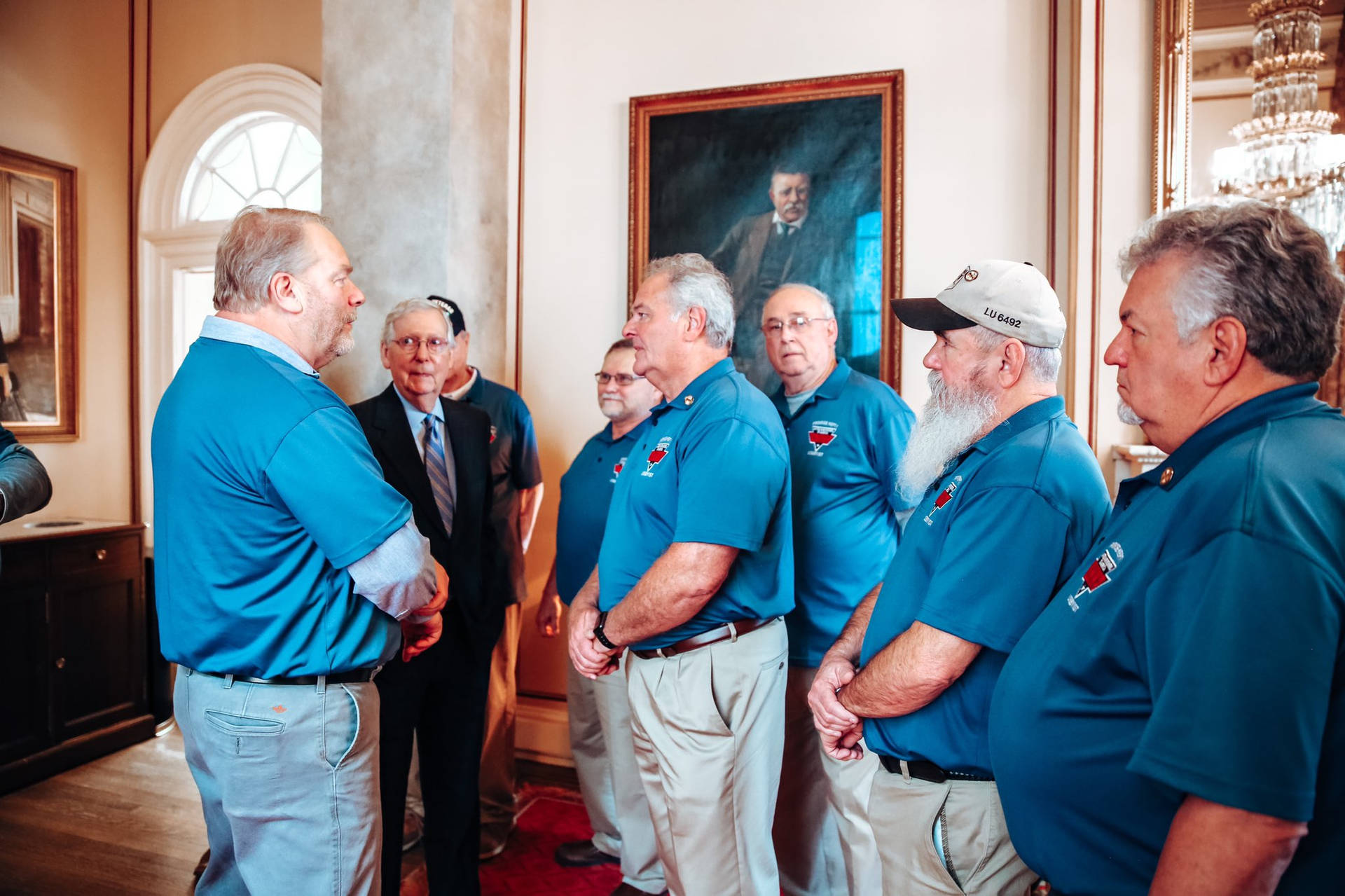 Mitch Mcconnell Talking To Umwa Members Background