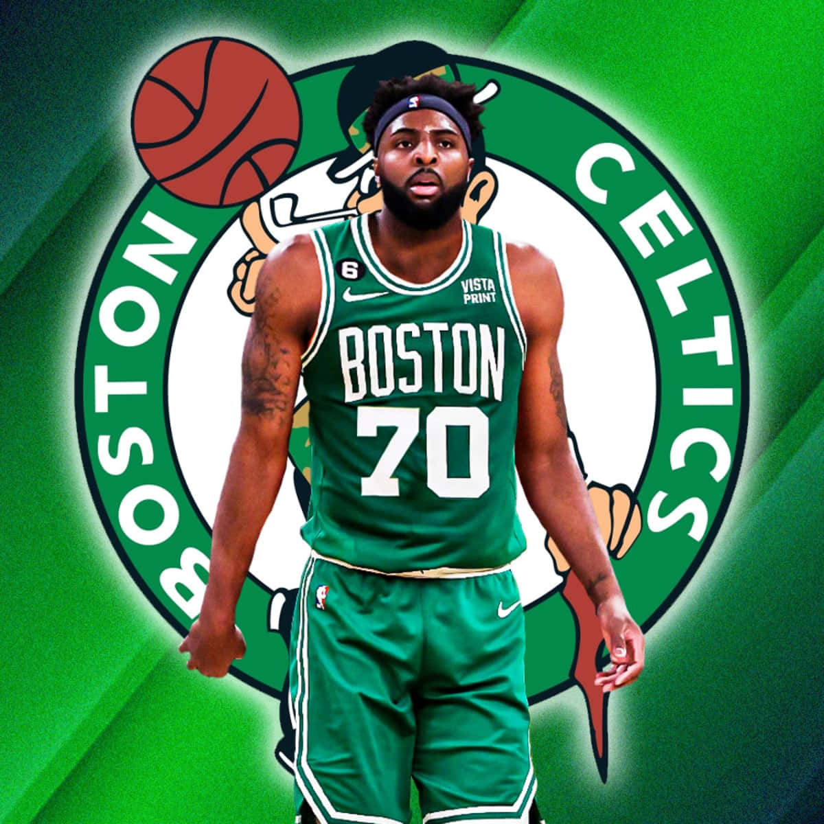 Mitchell Robinson Edited In Boston Celtics Jersey Background