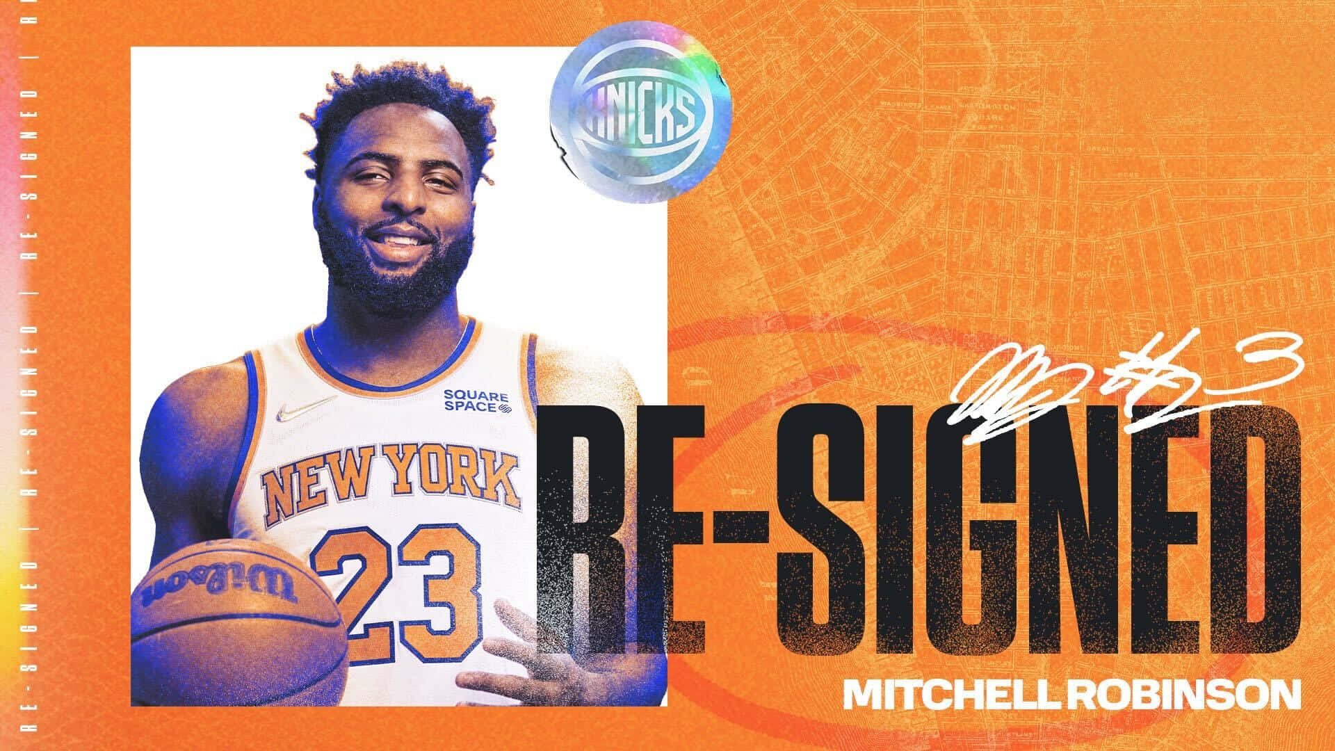 Mitchell Robinson Re-signed Poster New York Background