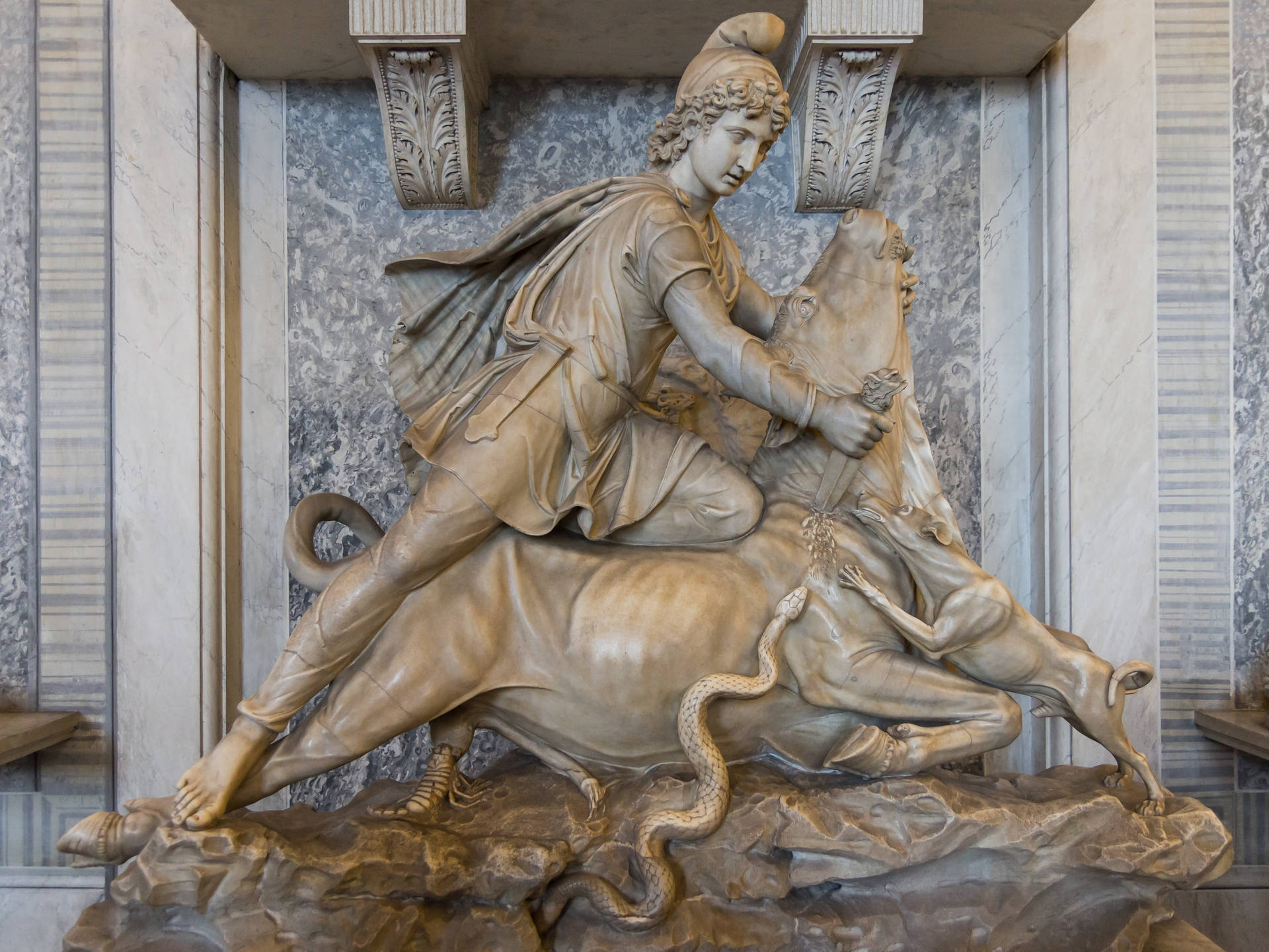 Mithra Killing Bull Sculpture