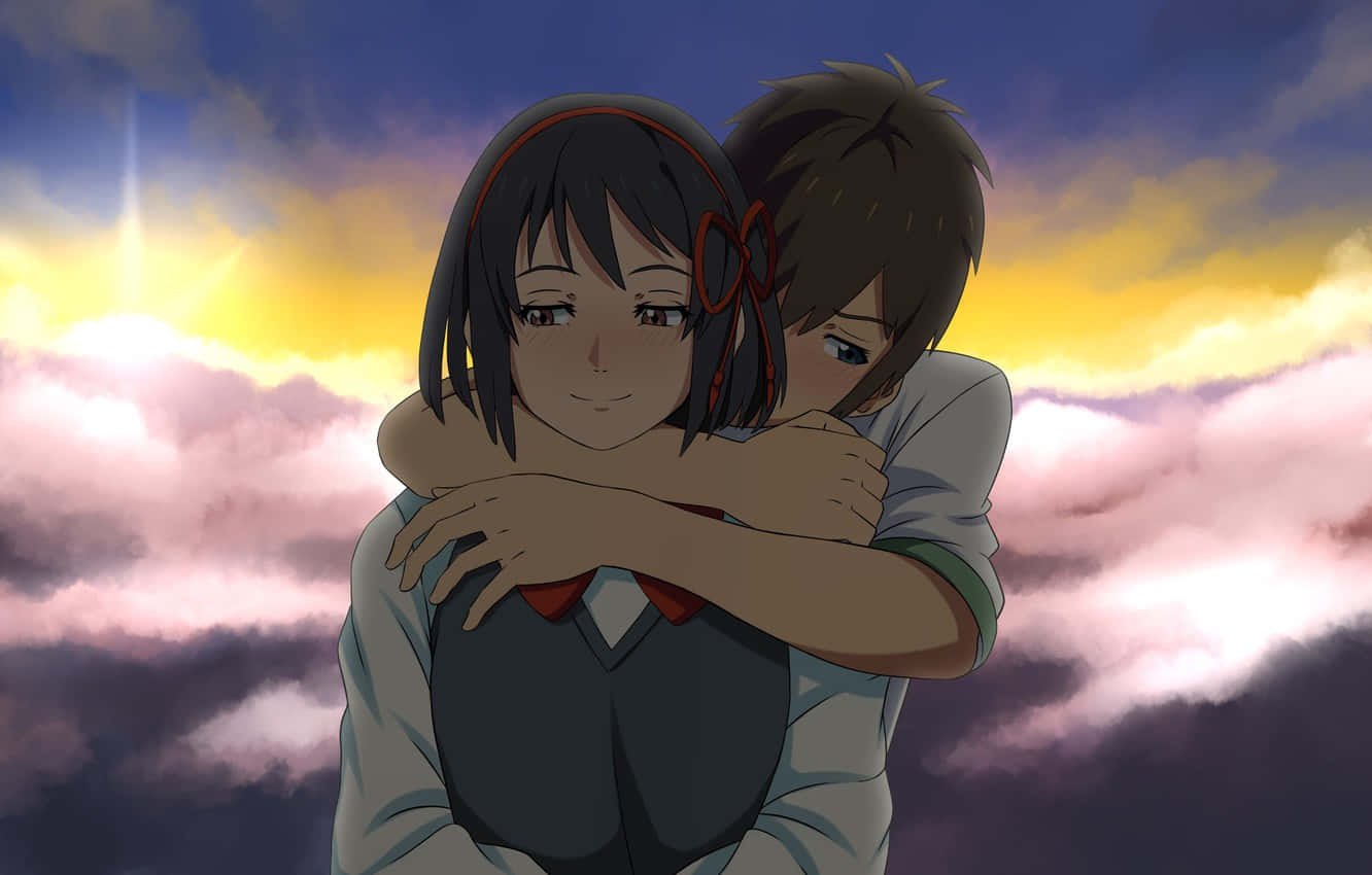 Mitsuha And Taki Back Hug Romance Anime