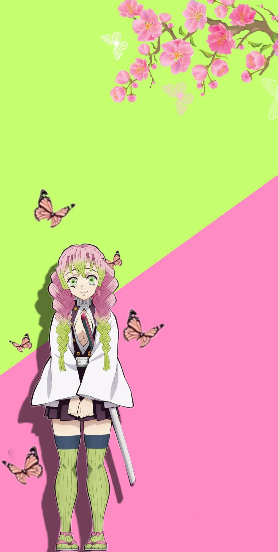 Mitsuri Kanroji Green And Pink Background