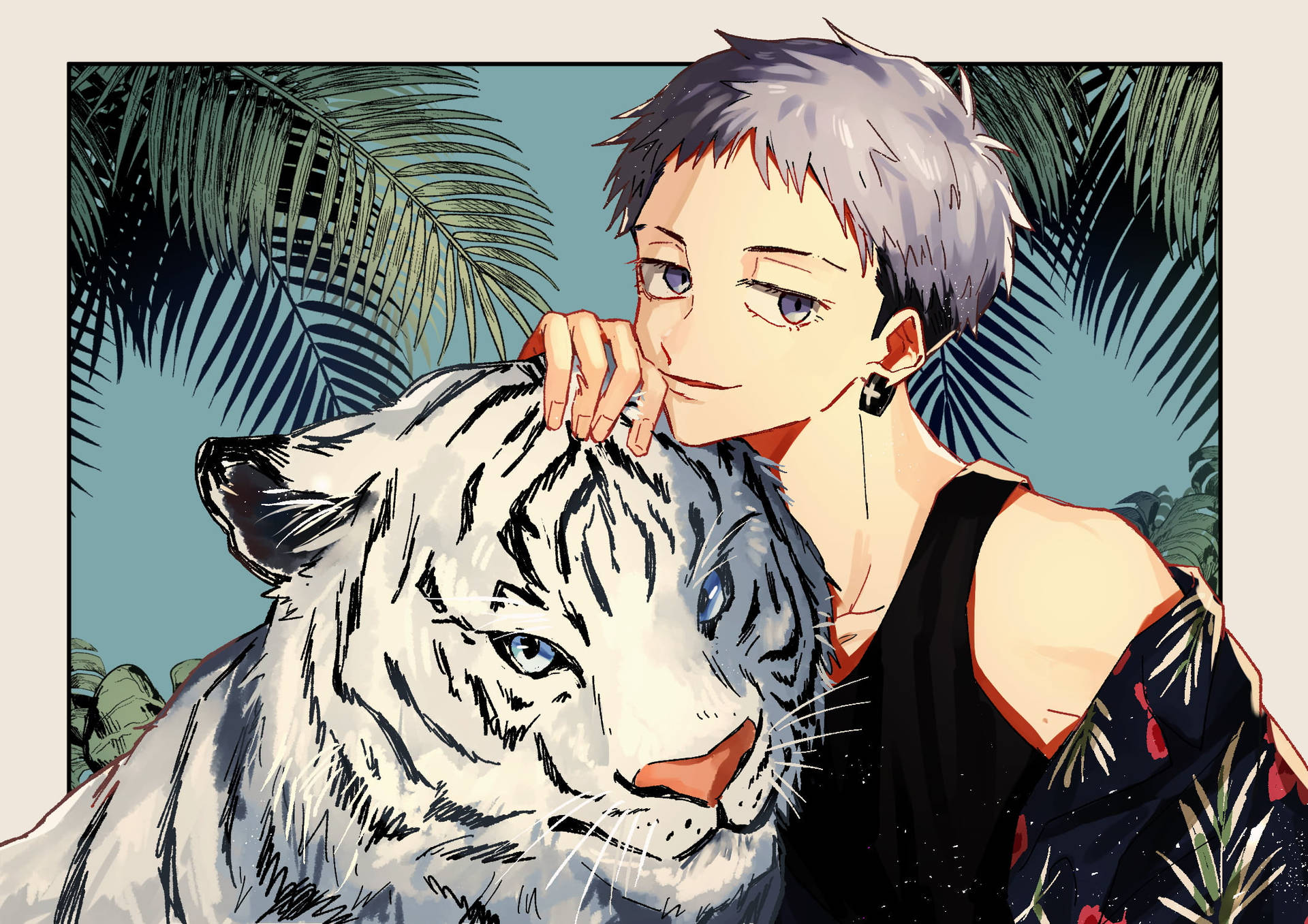 Mitsuya Takashi With White Tiger Background