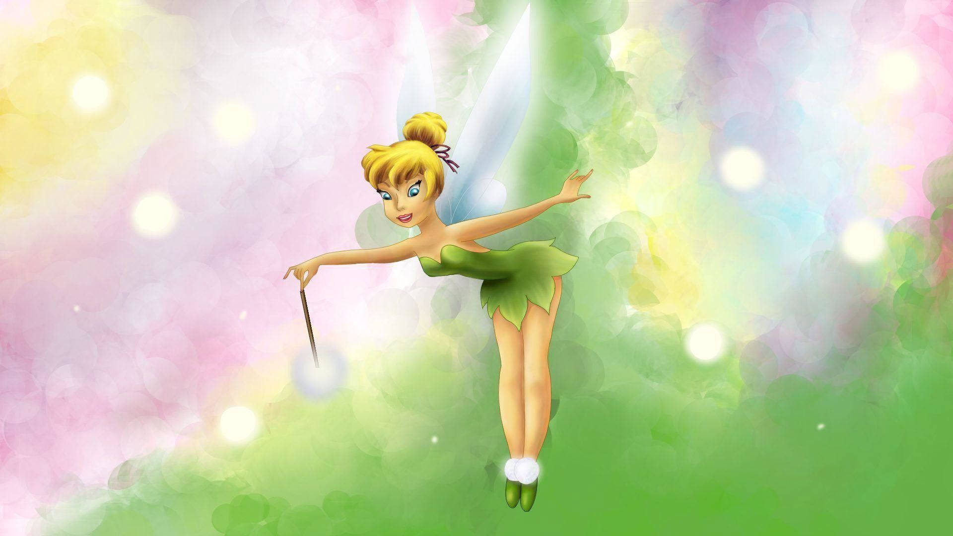 Mixed Media Tinkerbell With Wand Background