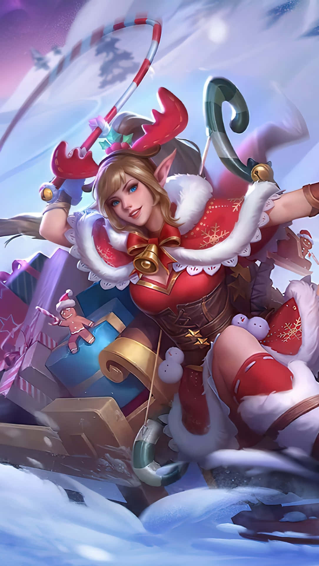 Miya Mobile Legend Riding On A Reindeer Carriage Background