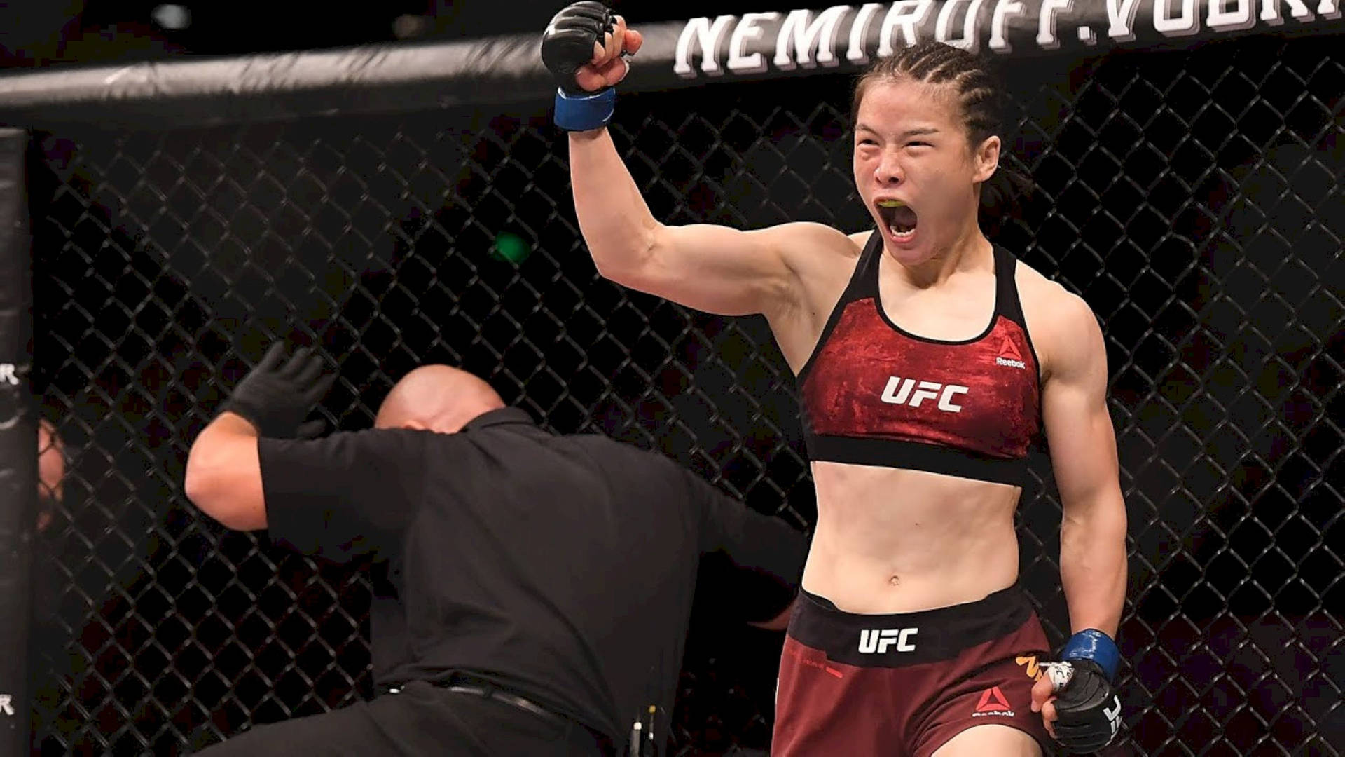 Mma Fighter Zhang Weili Victory Scream Background