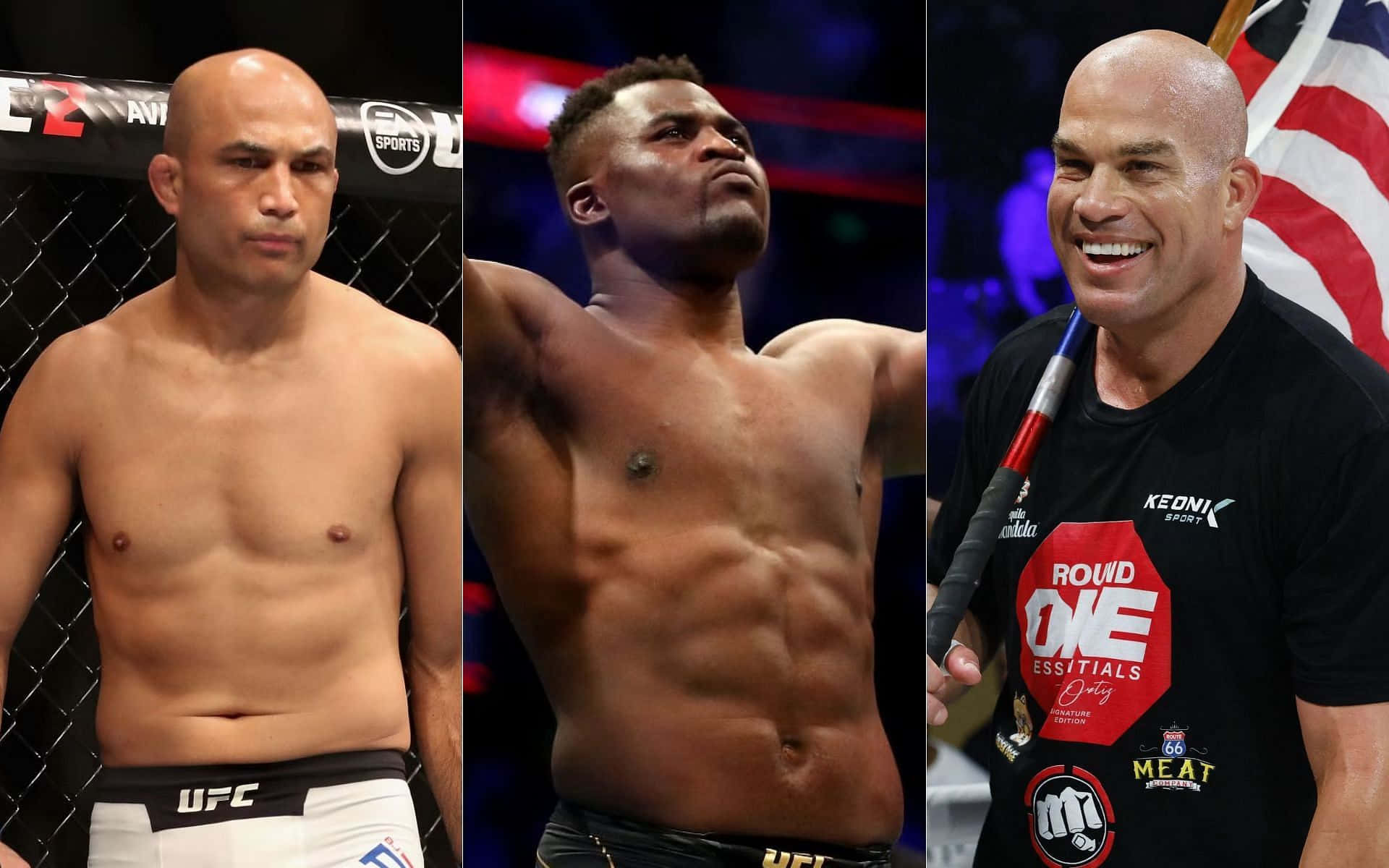 Mma Legends United - Bj Penn With Francis Ngannou And Tito Ortiz Background