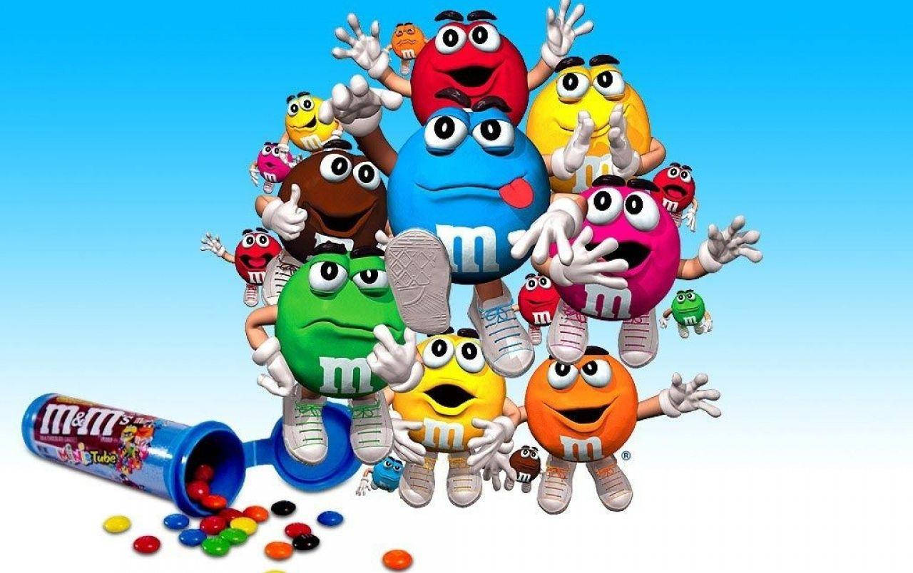 Mms Assorted Colourful Chocolate Characters Background
