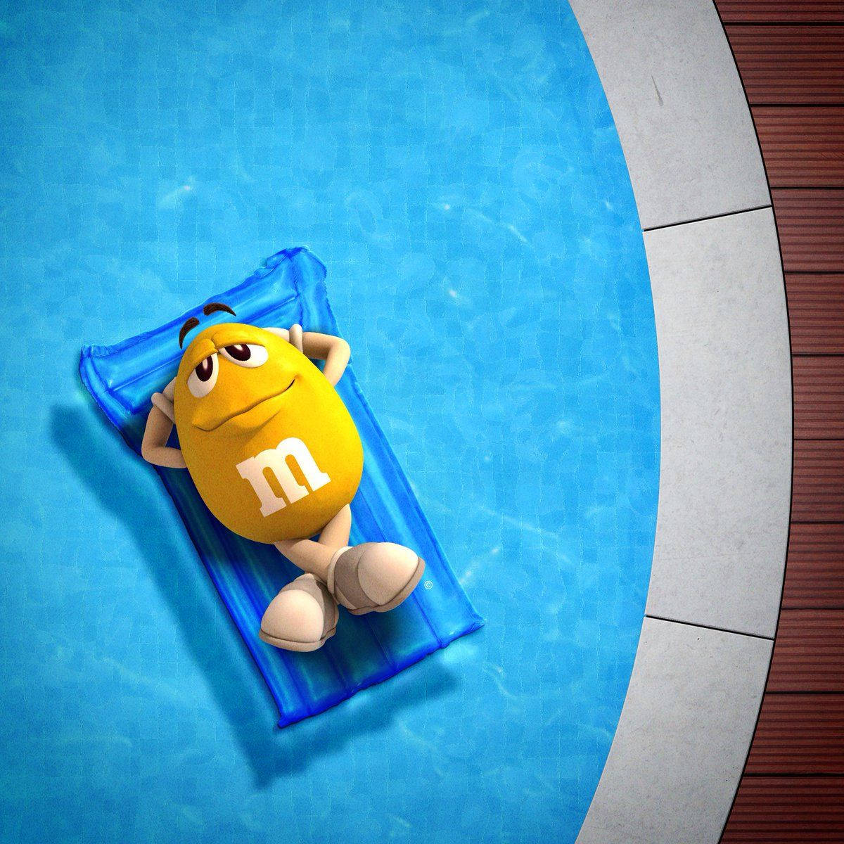 Mms Yellow Relaxing On A Pool Background