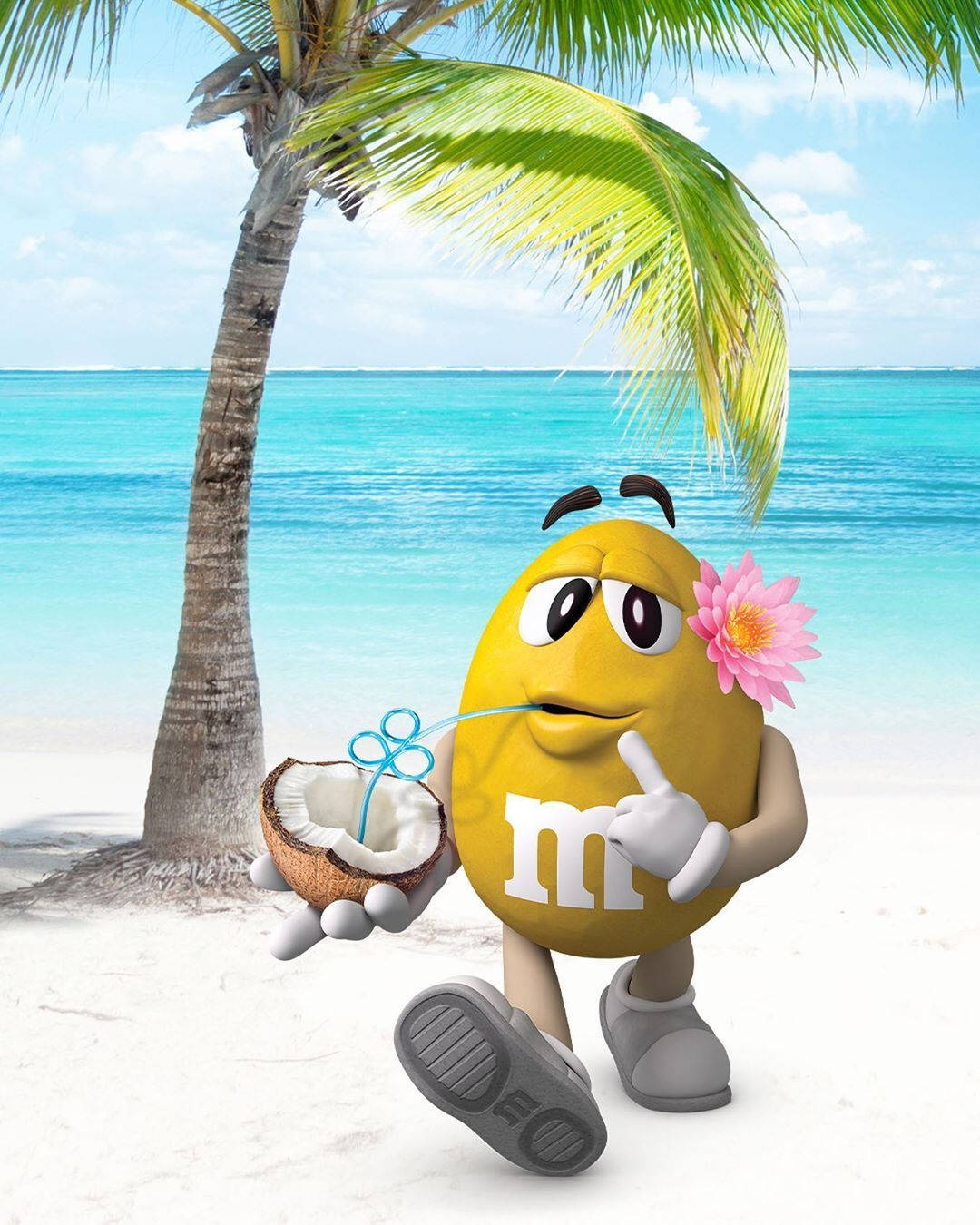 Mms Yellow Sipping Coconut Juice Background