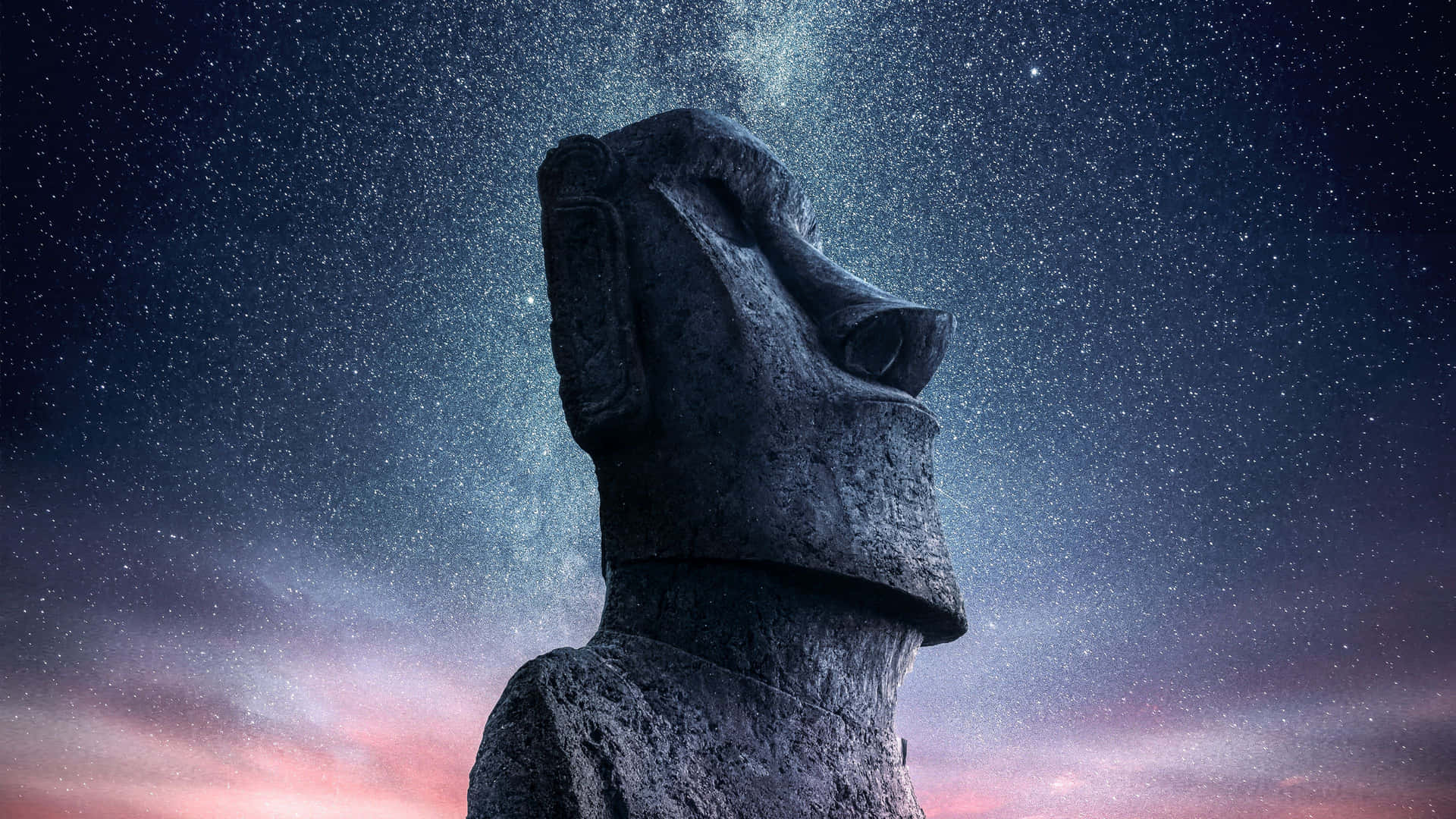 Moai Statue Against Sky Full Of Stars Background