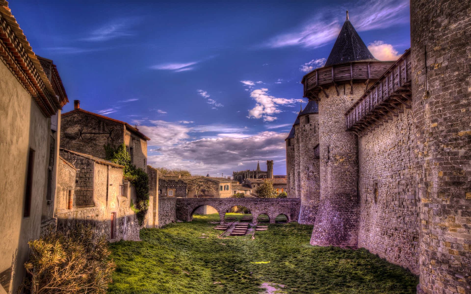 Moat Bridge At Cite De Carcassonne Background