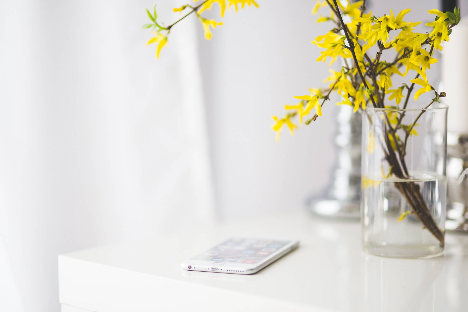 Mobile Phone Beside Yellow Flowers