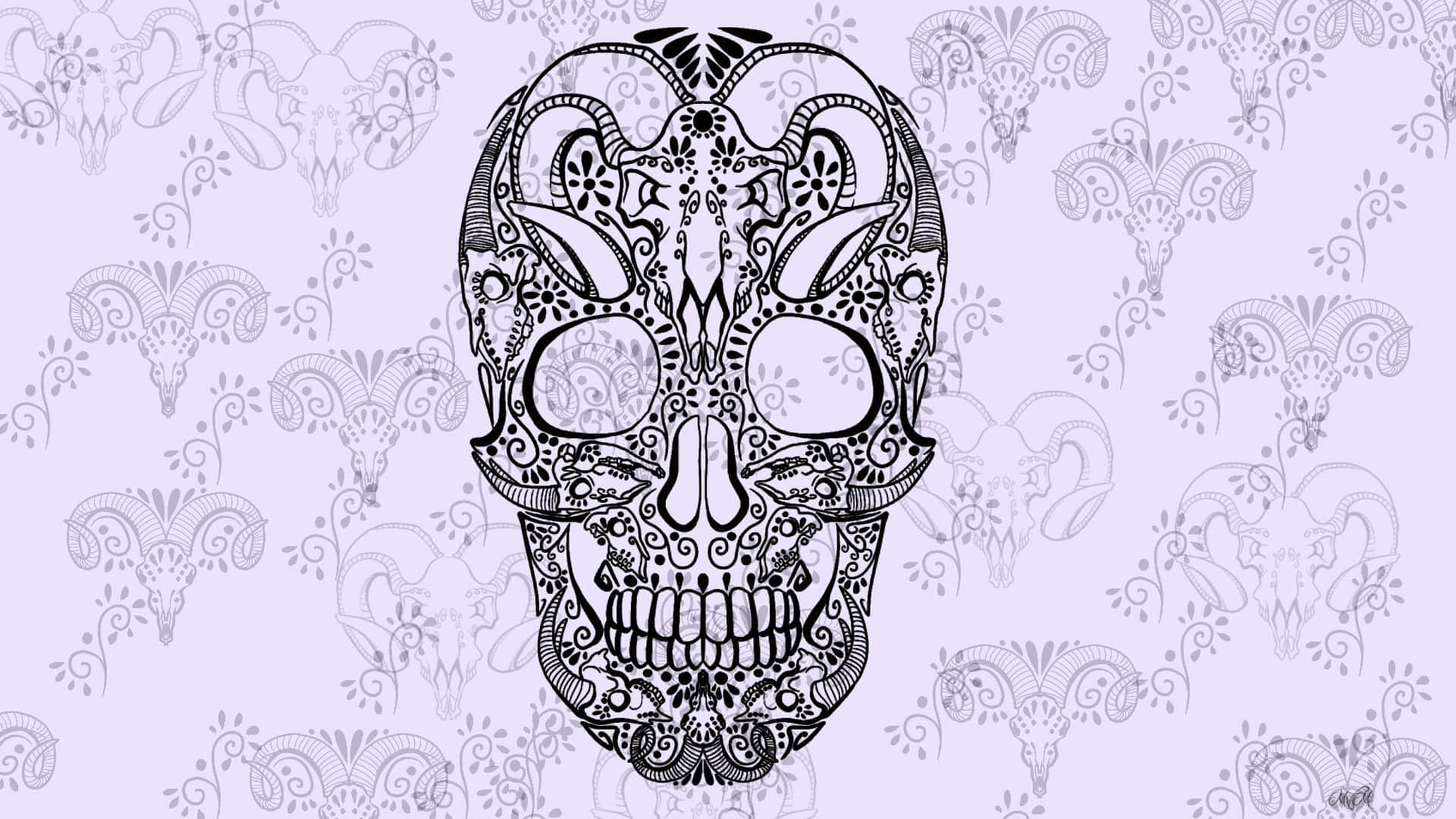 Mobile Phone Decorated With A Sugar Skull Background
