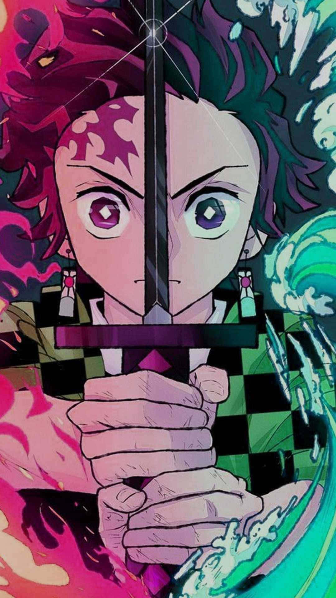 Mobile Phone With Kimetsu No Yaiba - A Demon Slayer Themed Iphone 11 Background