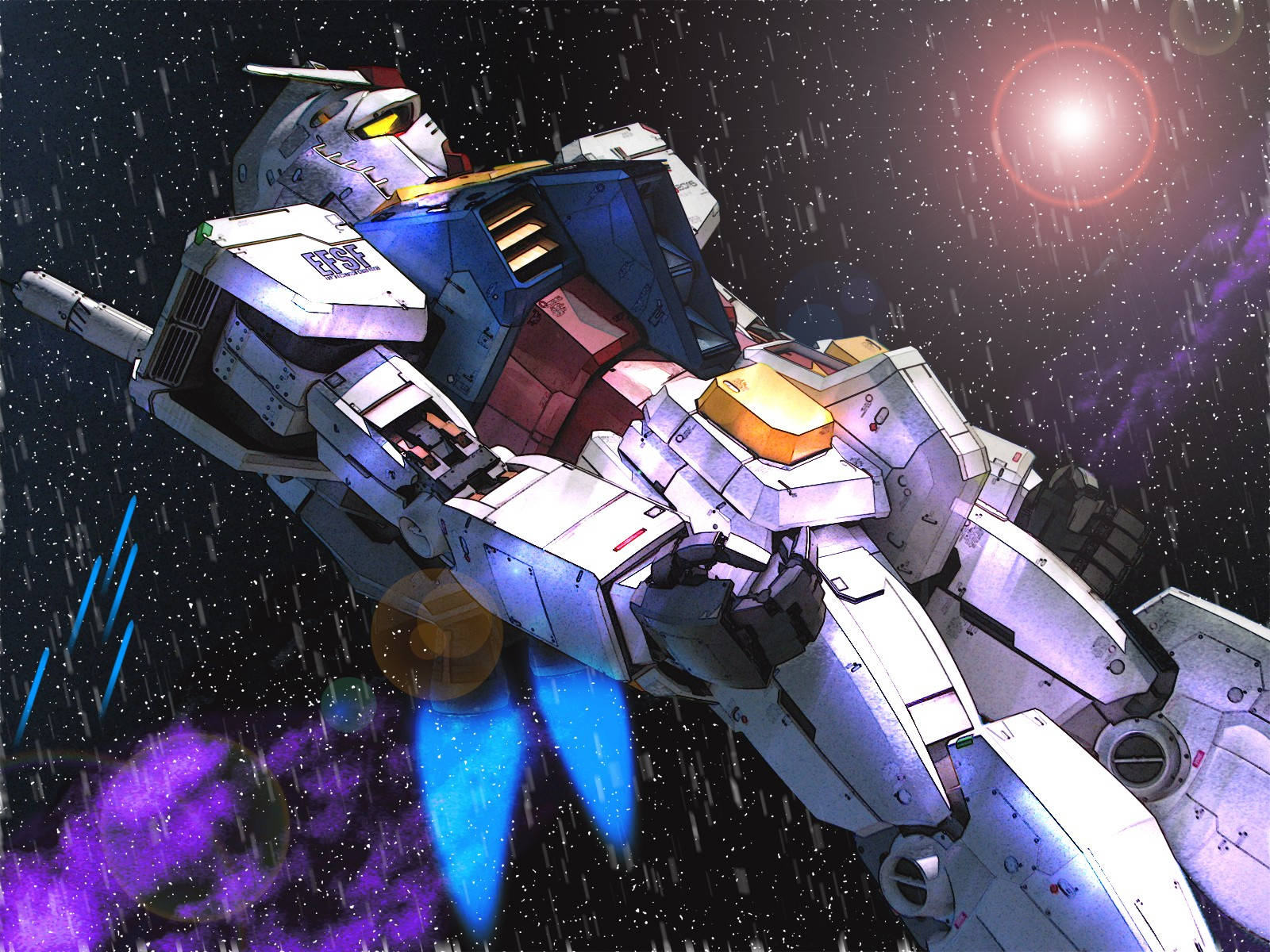 Mobile Suit Gundam Under Pouring Rain Background