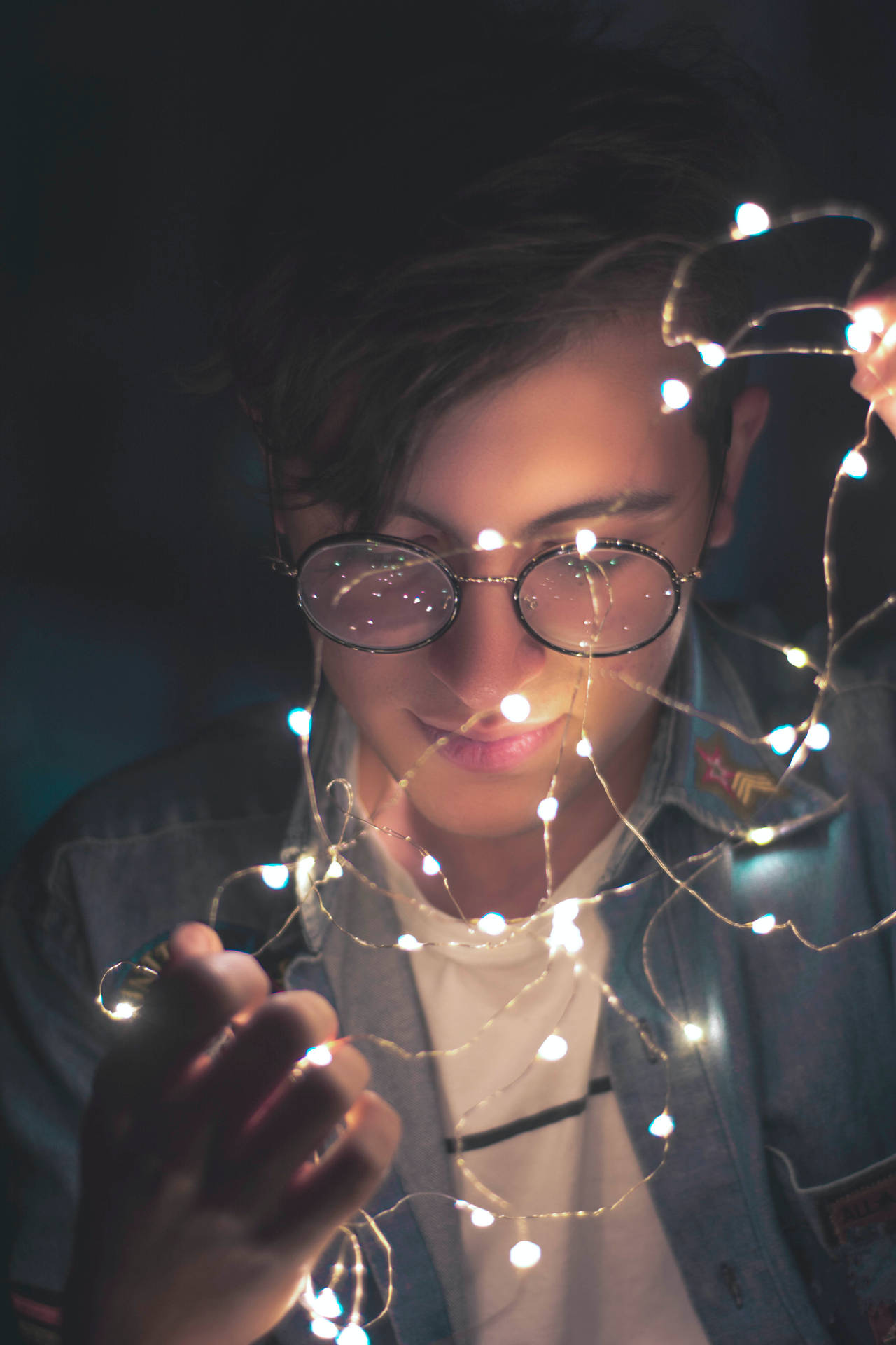 Model Glowing With Fairy Lights Background