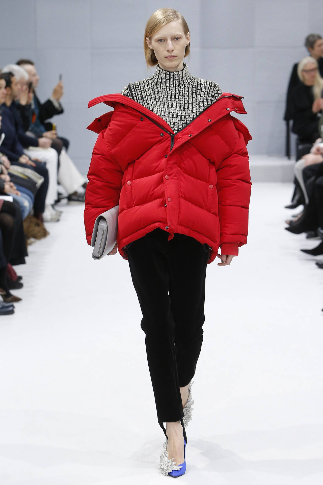 Model In Balenciaga Red Jacket Background