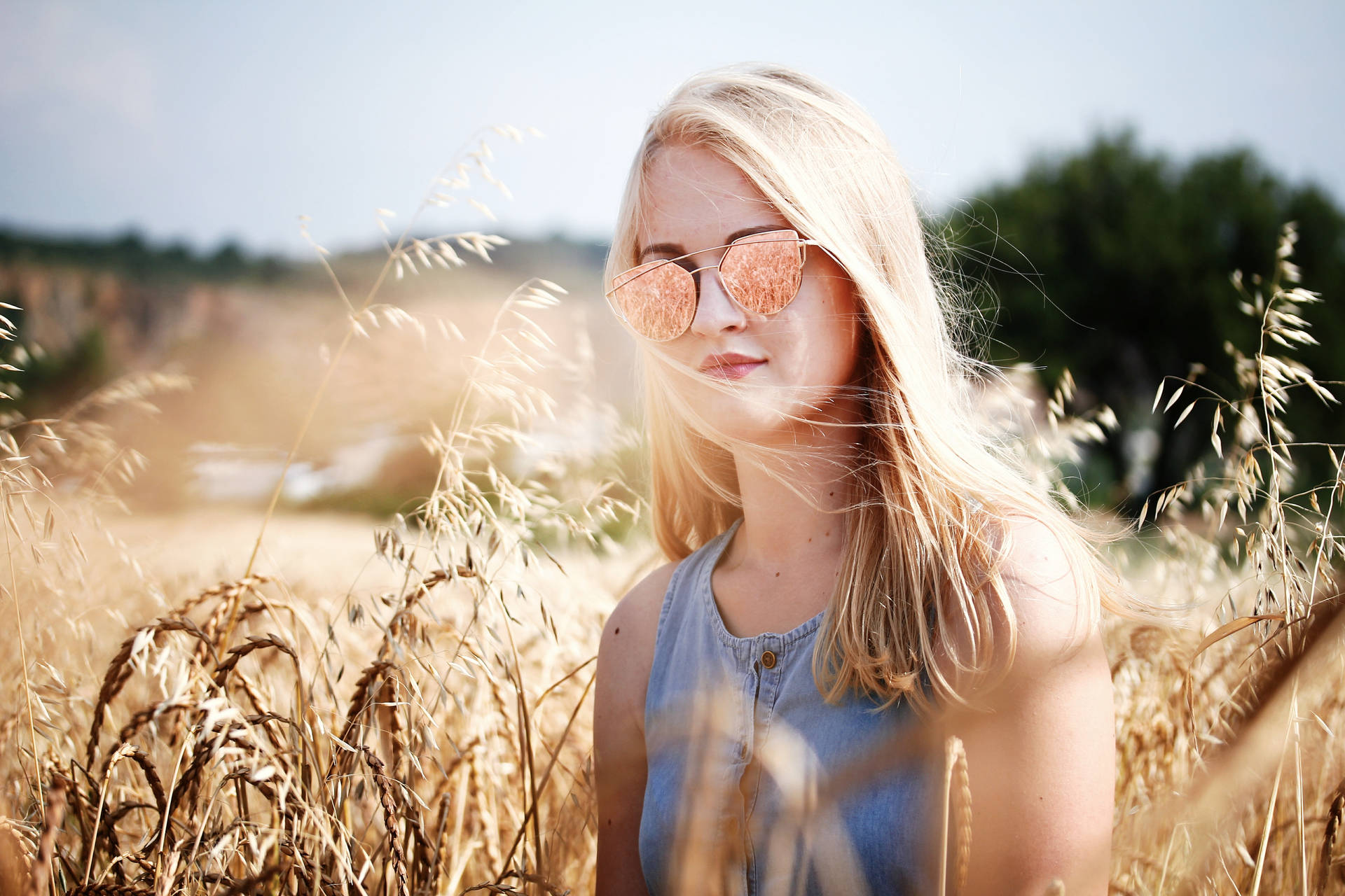 Model In Wheat Field Background