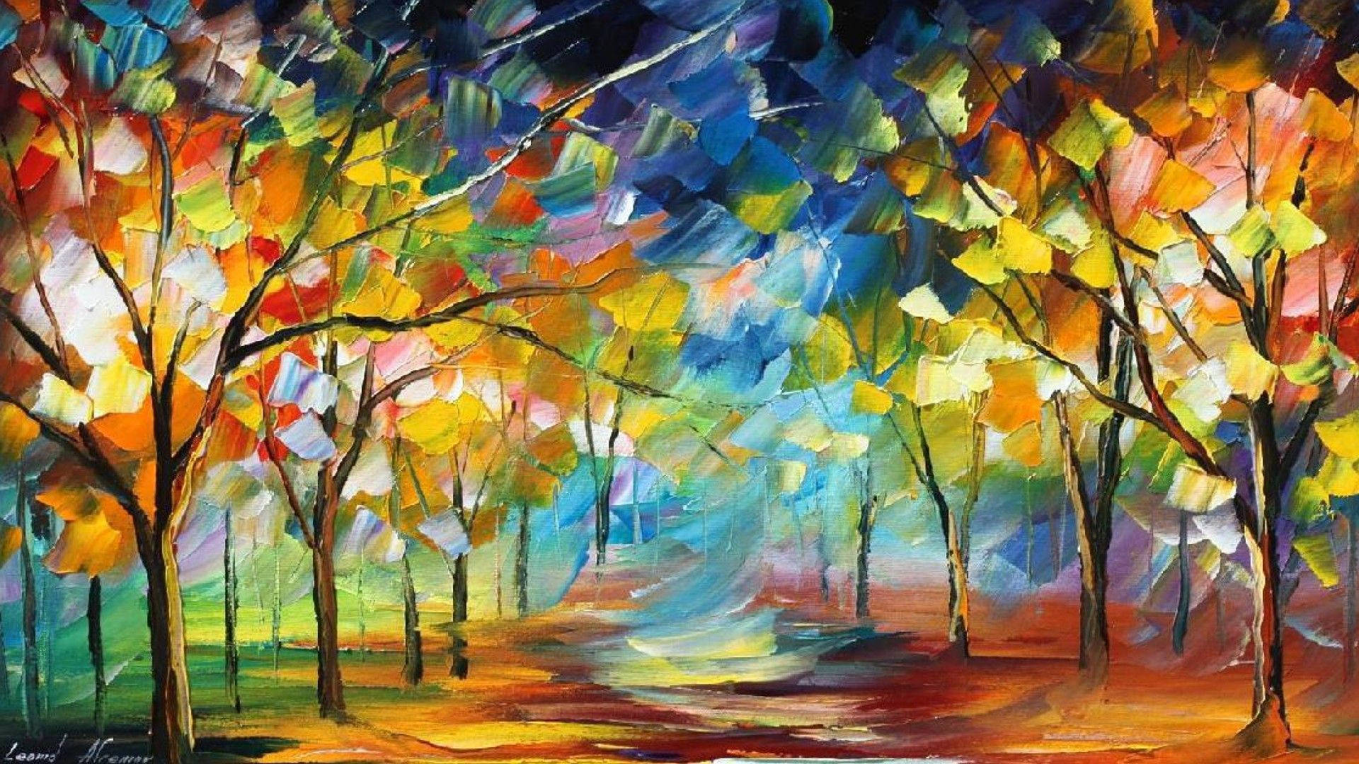 Modern Art Living Trees Leonid Afremov Background