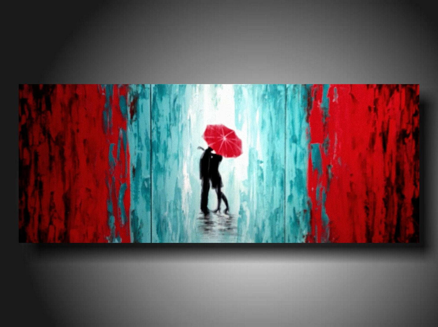 Modern Art Lovers Under Umbrella Background