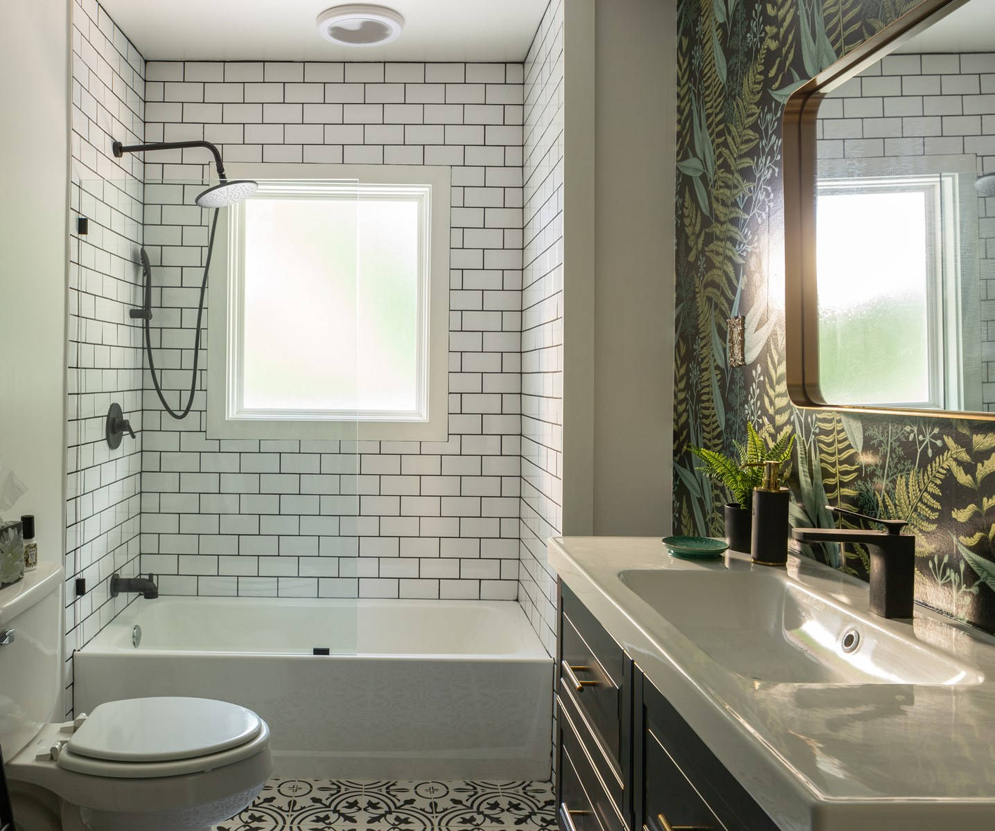 Modern Bathroom Featuring A Bathtub Against 3d Brick Wallpaper